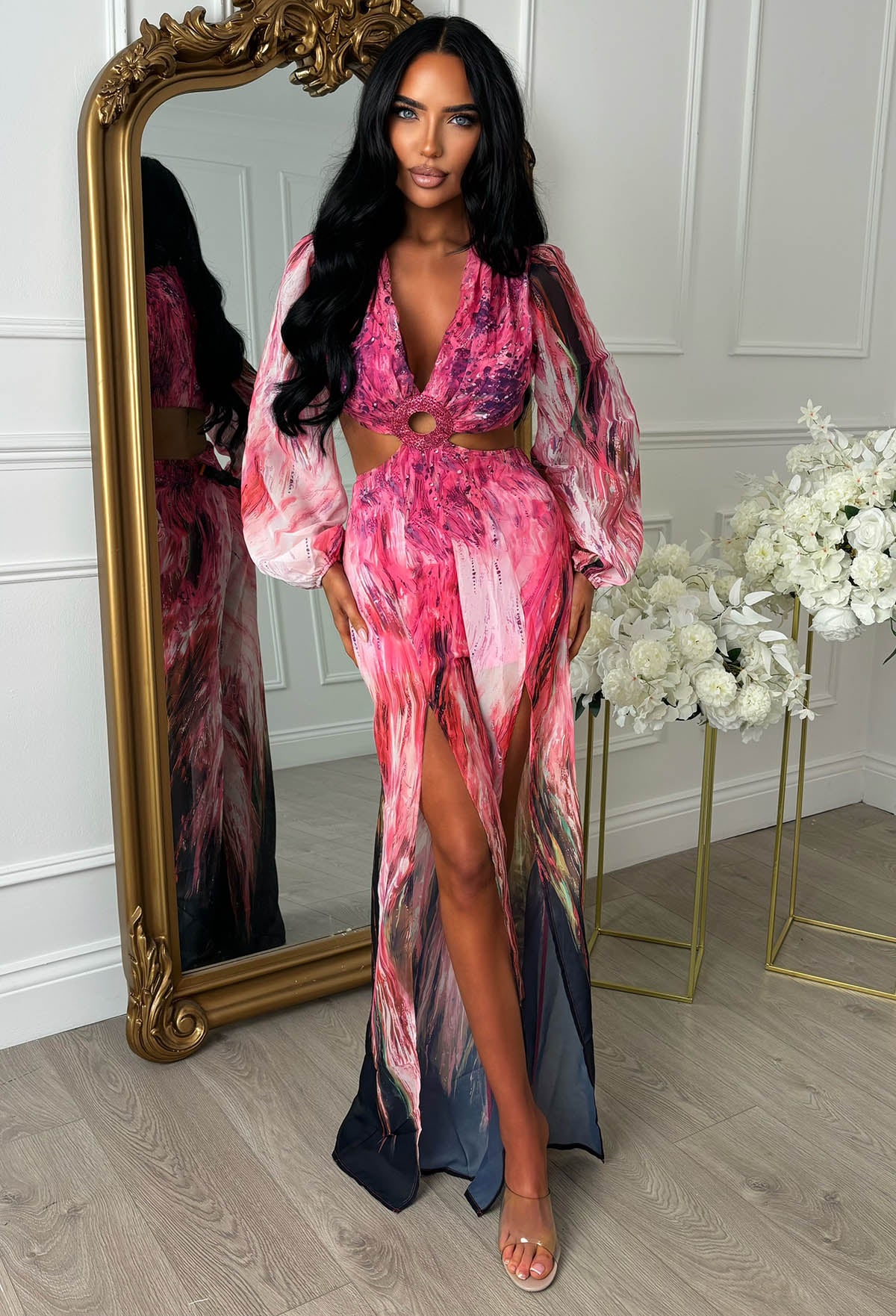 Riviera Nights Pink Ring Front Cut Out Jewel Jumpsuit