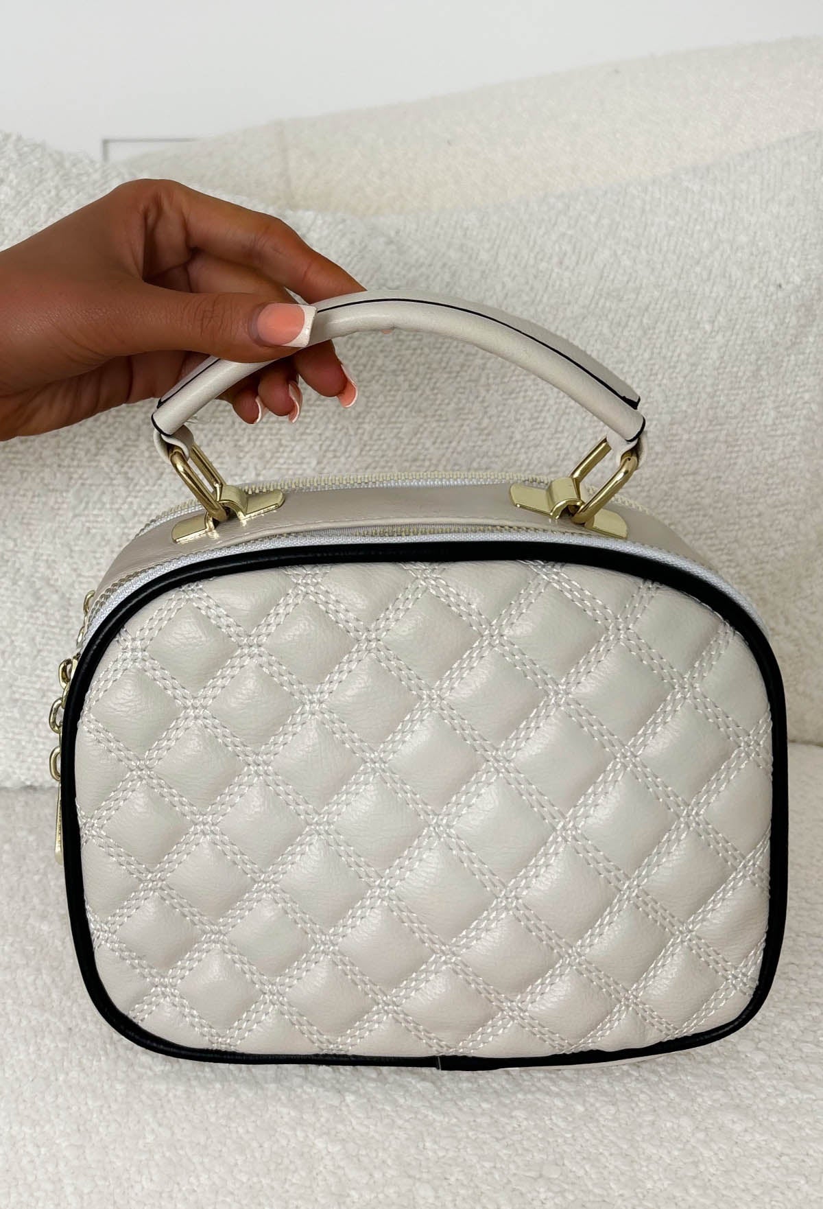 Rizzo Rules Cream Contrast Quilted Top Handle Bag