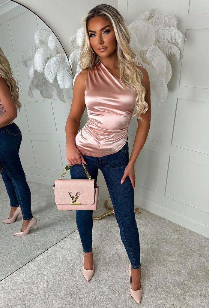 Rose Gold One-Shoulder Top