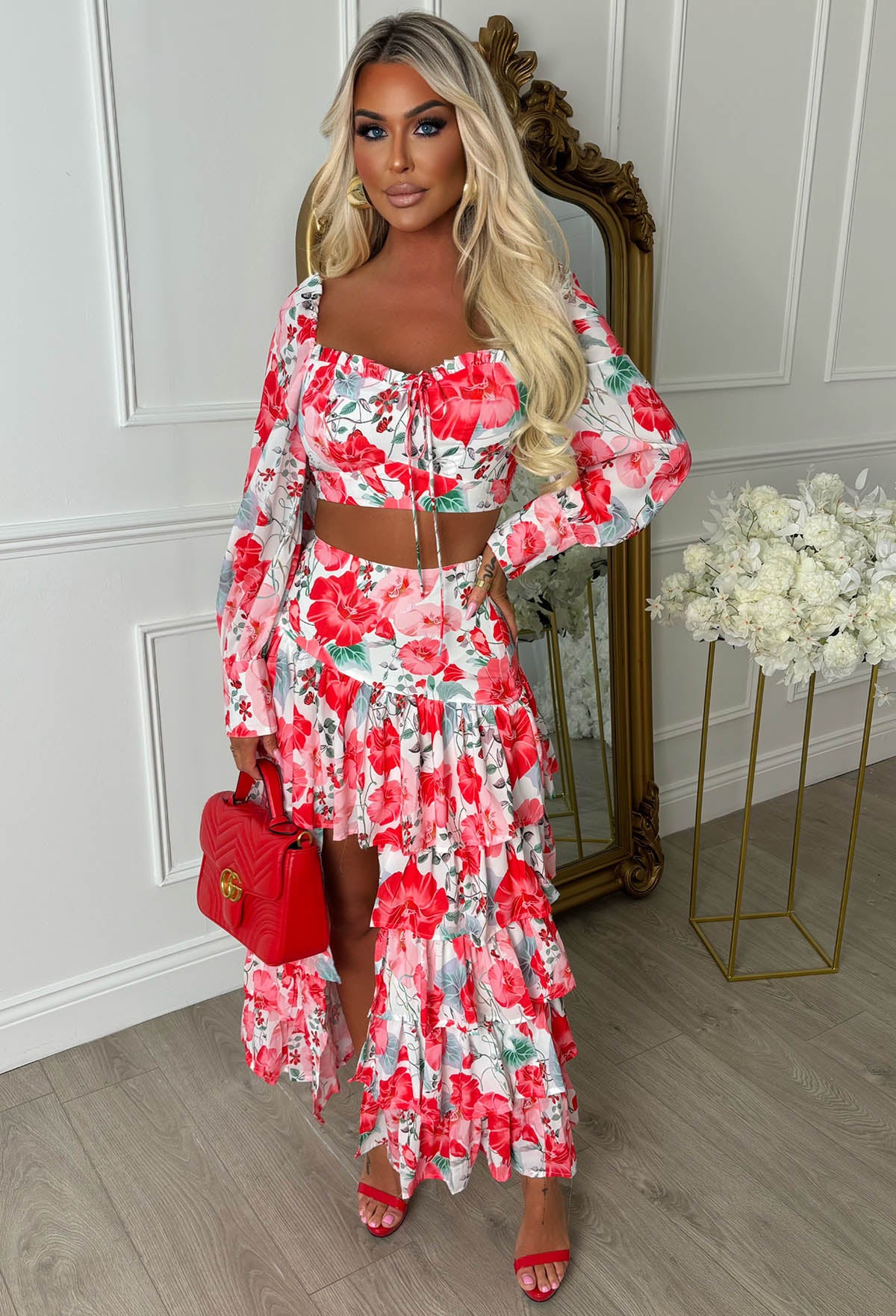 Maxi Skirt Red Skirt And Top Co Ord Red Soft Touch Low Rise Maxi