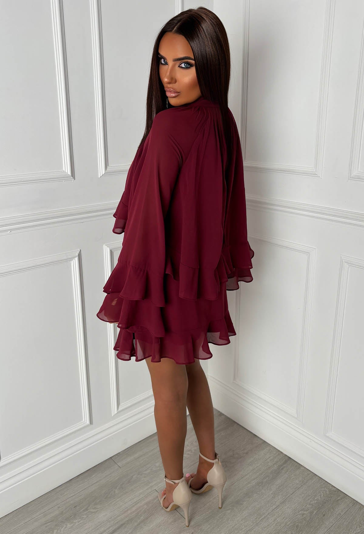 Romantic Frills Burgundy Frill Georgette Dress