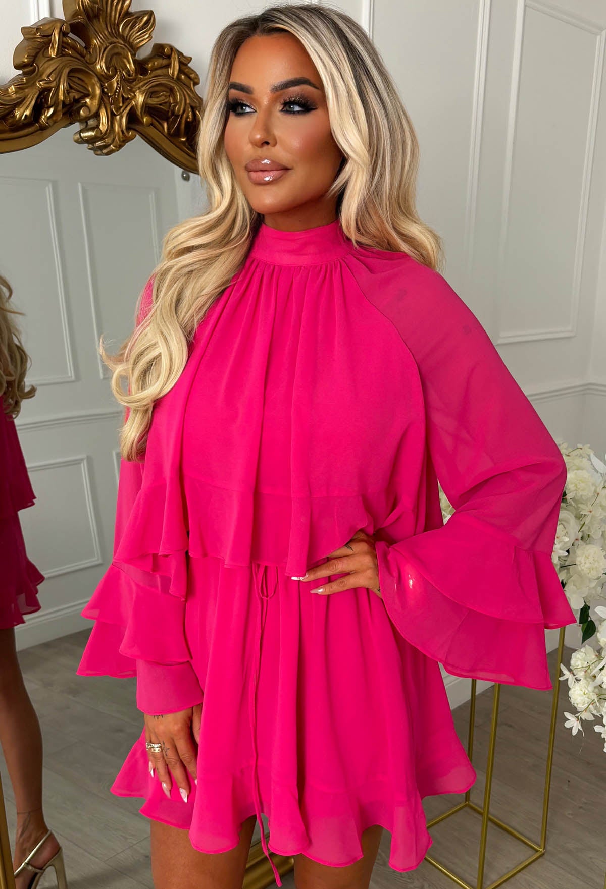 Romantic Frills Fuchsia Frill Georgette Dress