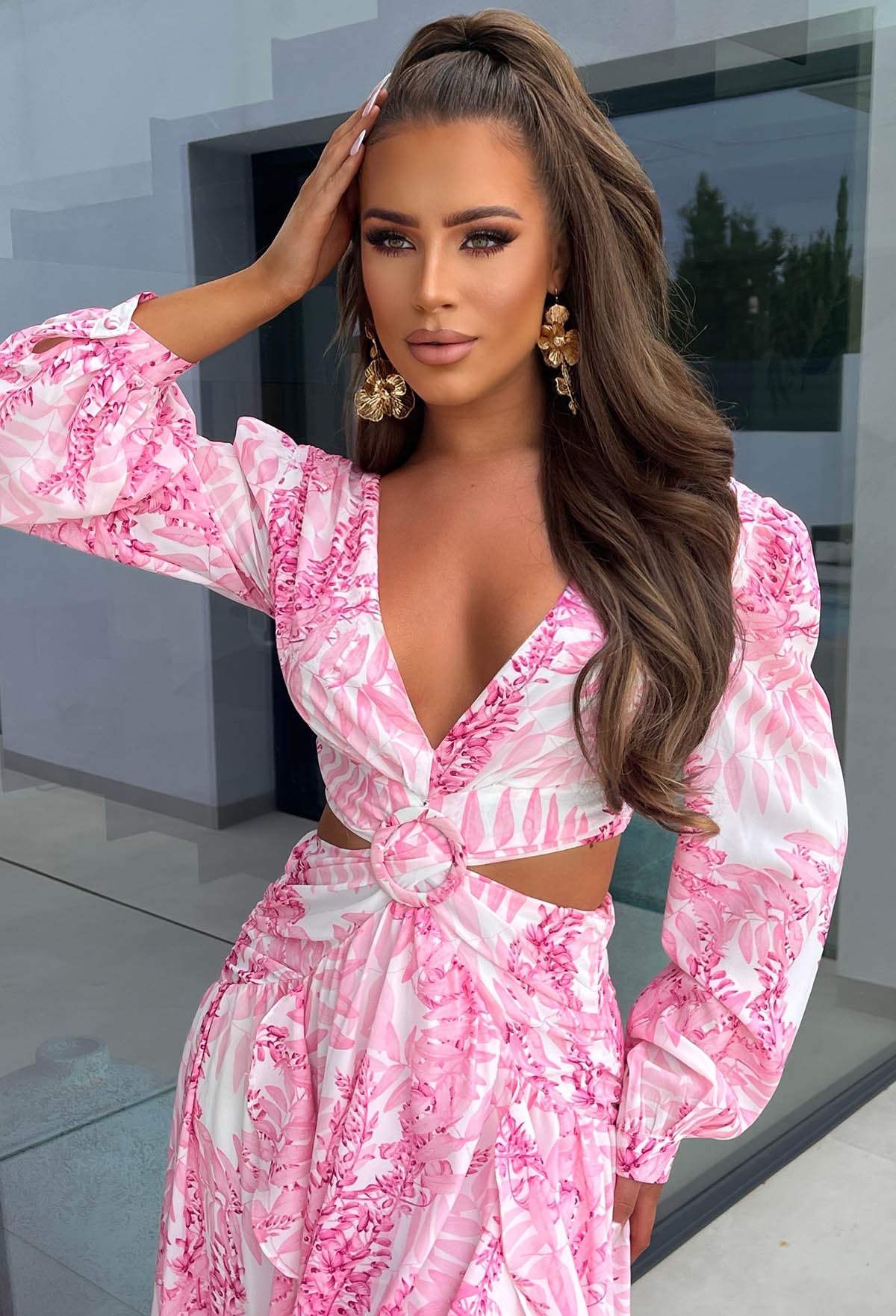 Rosé All Slay Pink Floral Cut Out Maxi Dress