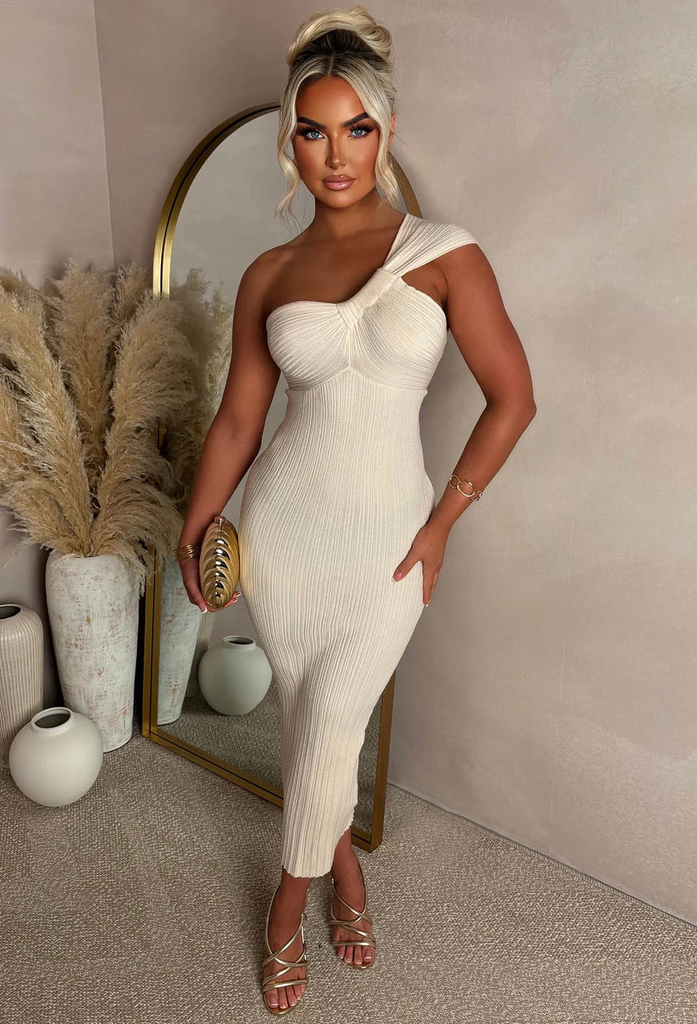 Runaway Heart Cream Knot Detail Knitted Midi Dress