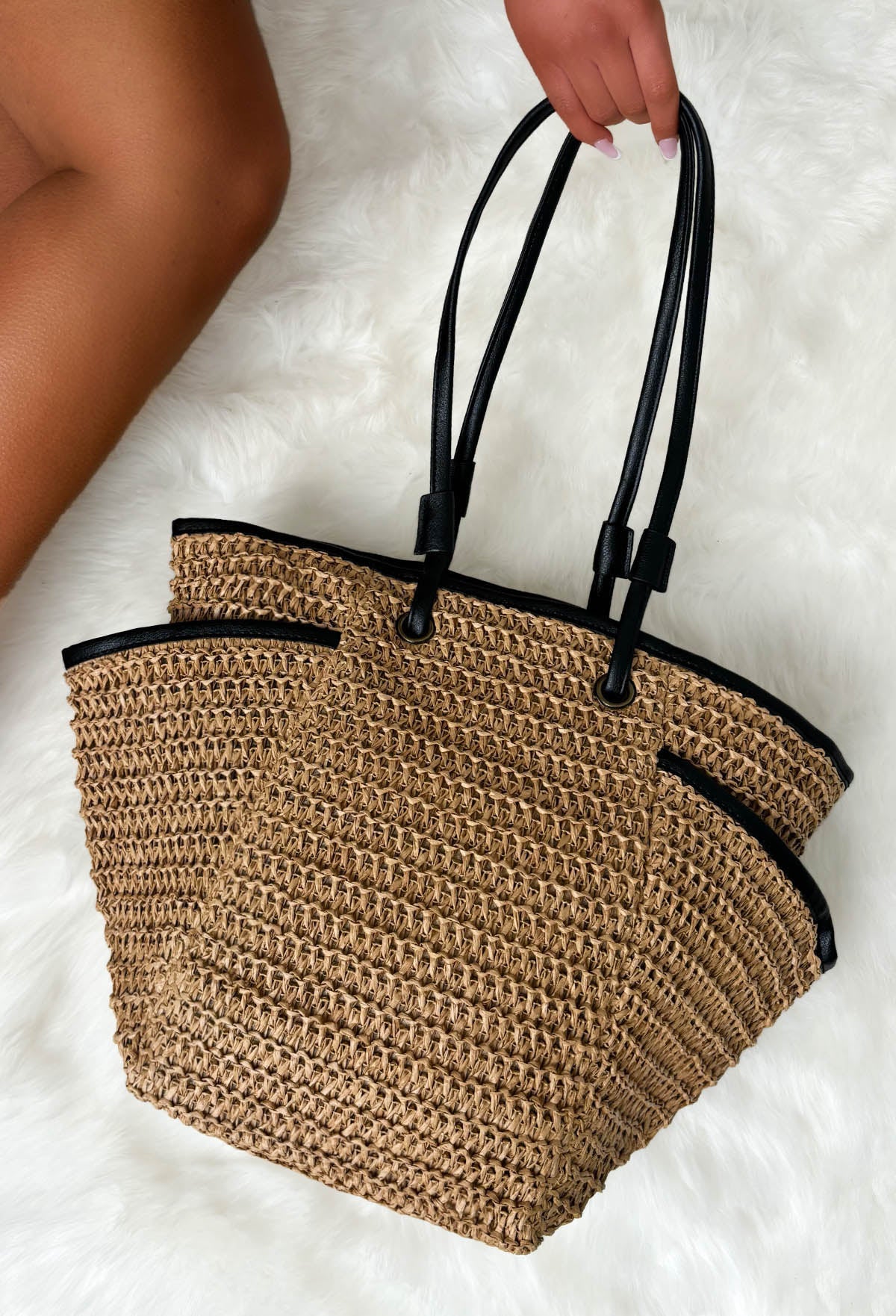 Sand Dune Dreams Tan Raffia Tote Bag