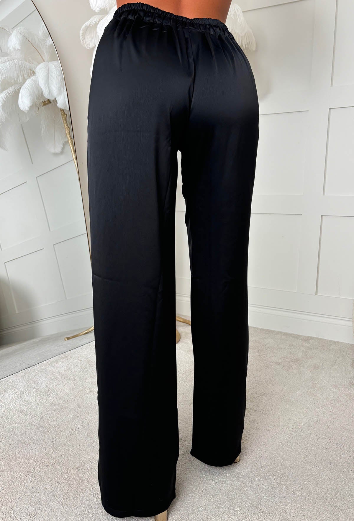 Satin Days Black Satin Elasticated Wide Leg Trousers