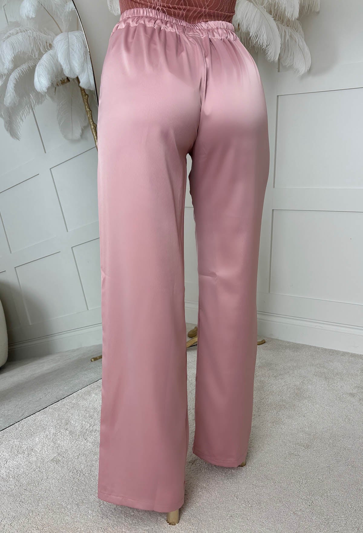 Satin Days Light Pink Satin Elasticated Wide Leg Trousers