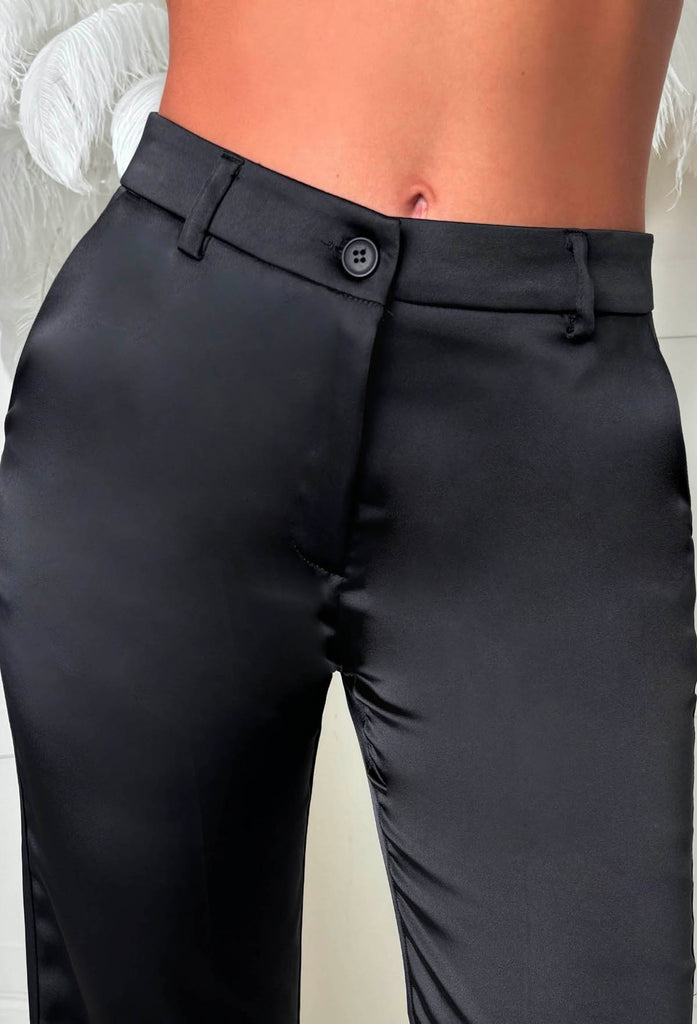 Black Satin Look Trousers
