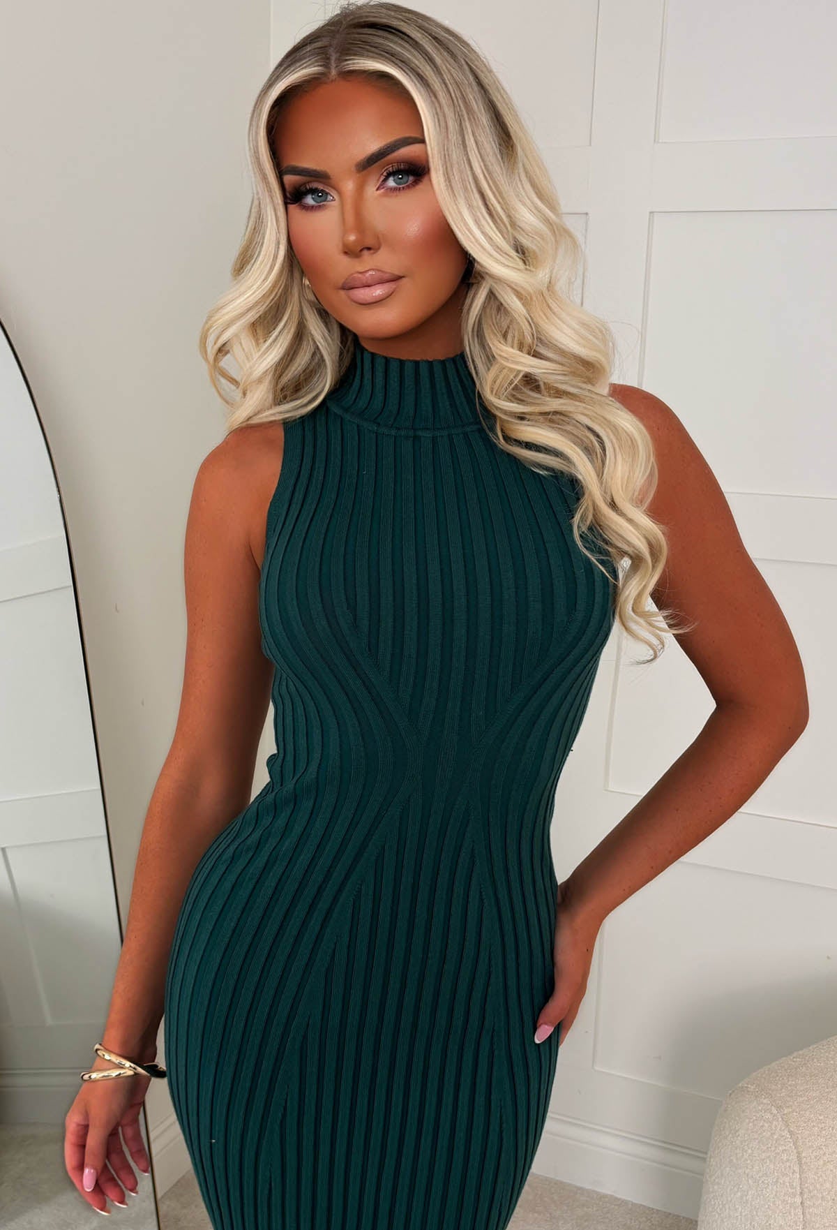 Sculpted Couture Green Knitted Midi Dress