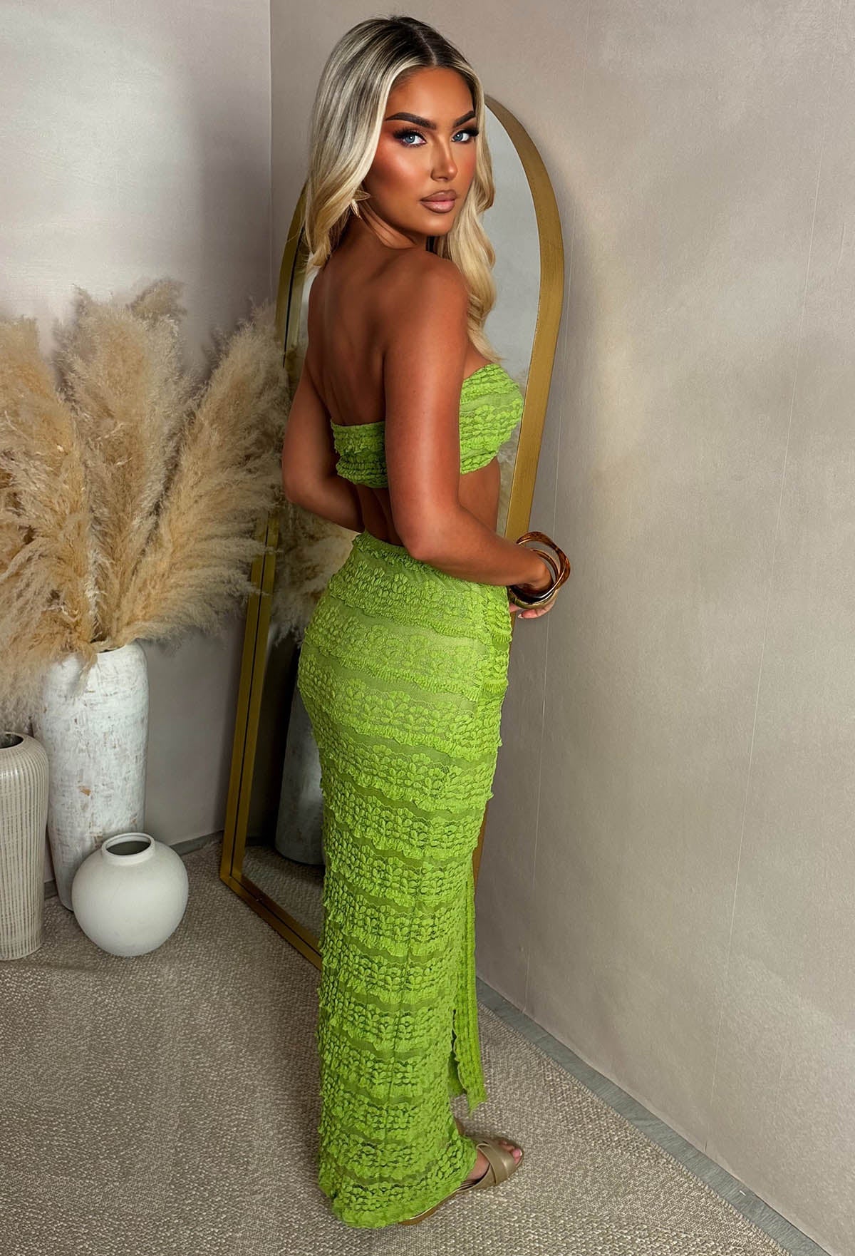 Sea Me Tonight Olive Seashell Detail Textured Co-ord Set