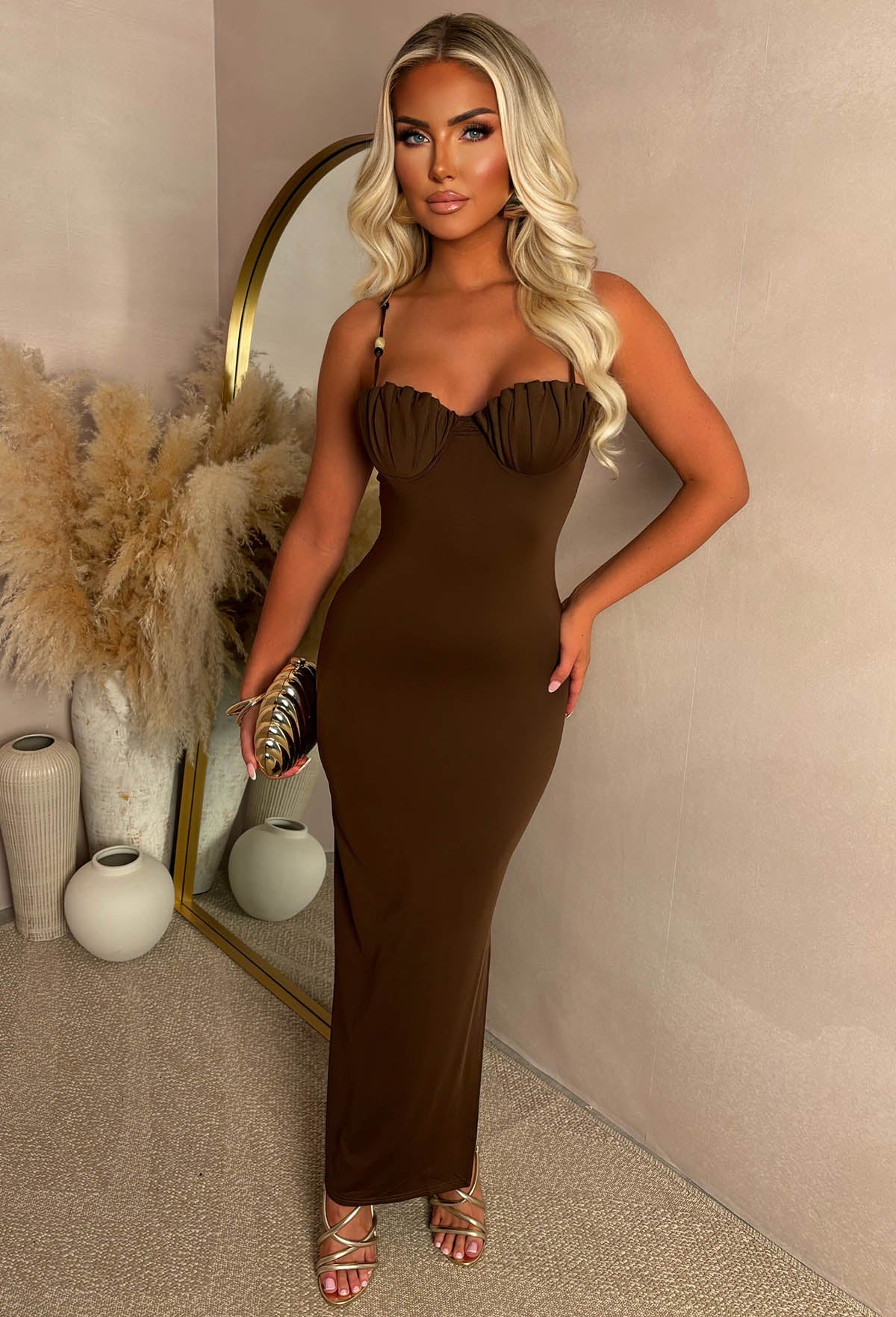 Seashell Siren Brown Shell Bust Maxi Dress