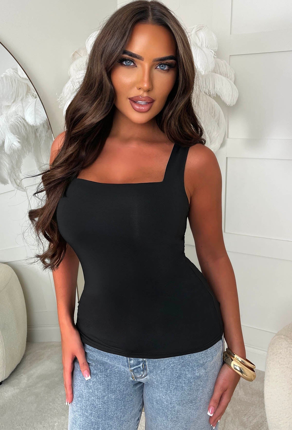 Secret Crush Black Square Neck Sleeveless Top