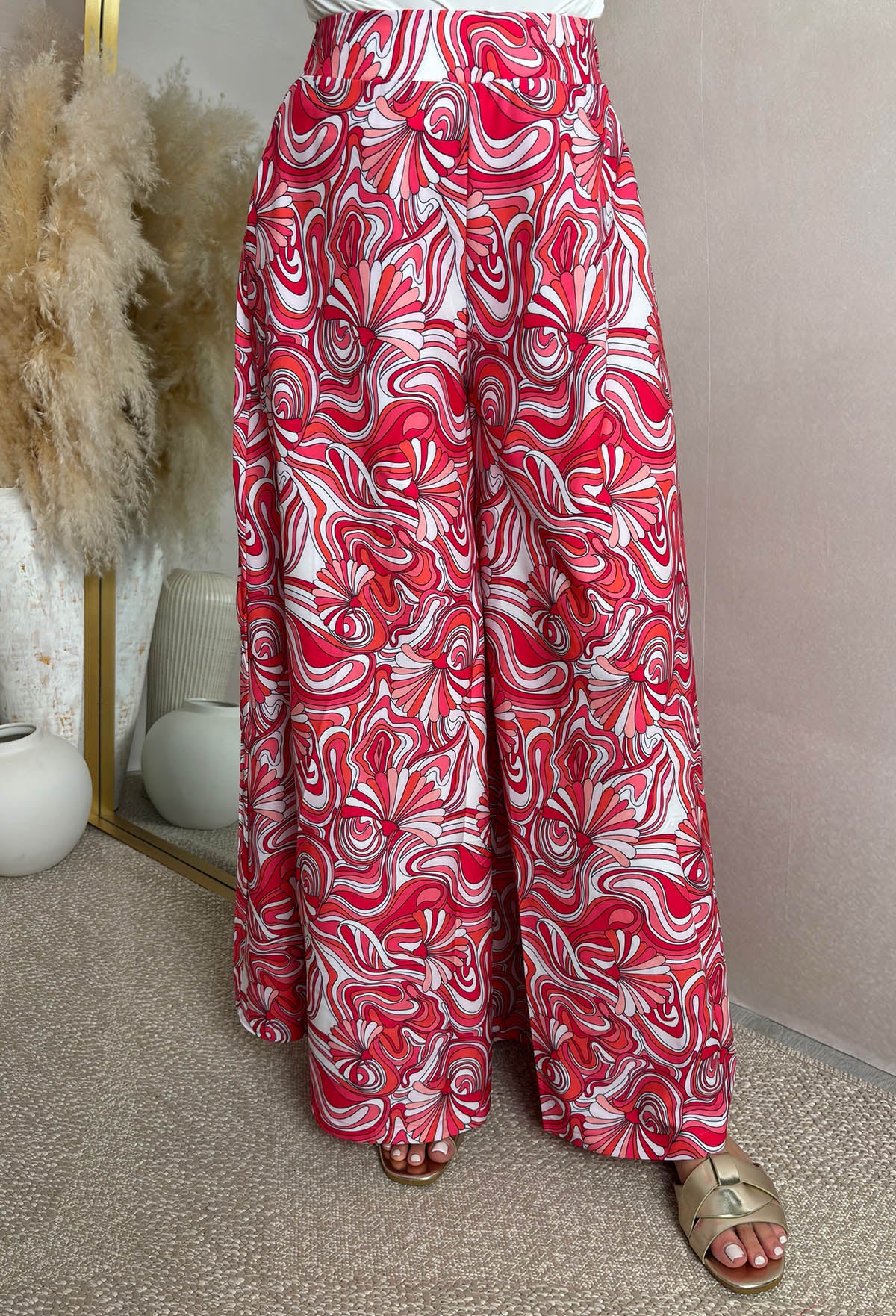 Secret Escape Hot Pink Printed Wide Leg Elasticated Trousers