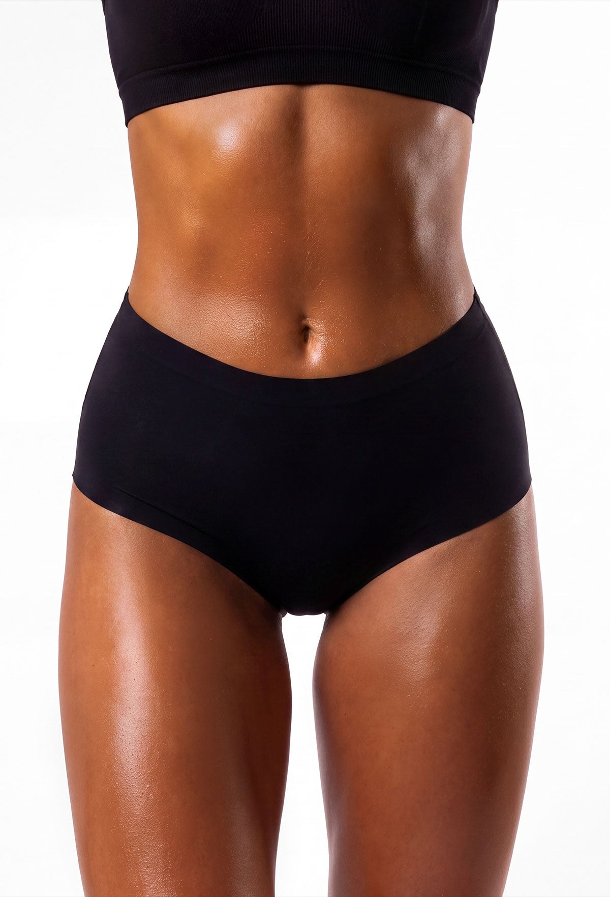 Black seamless brief underwear with a high waist and smooth, stretchy finish.