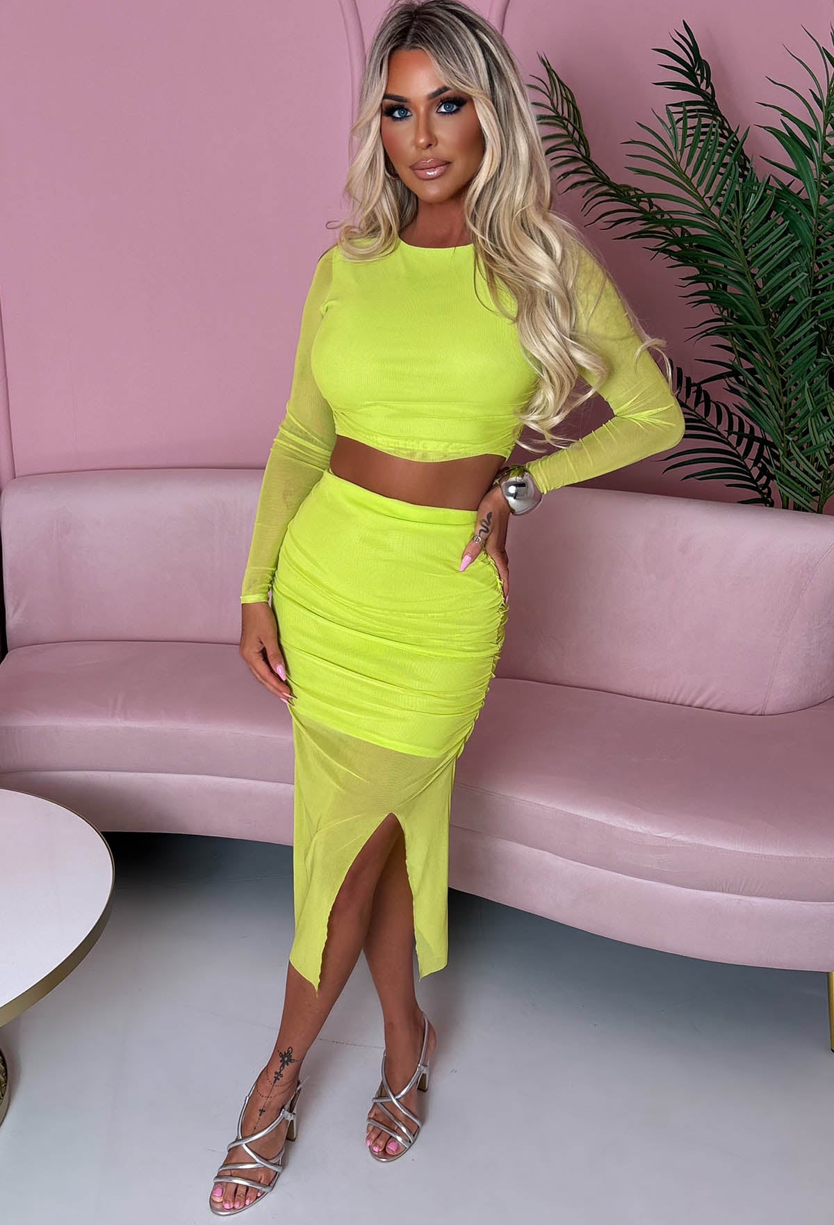 Secrets Exposed Lime Green Mesh Co-ord Set