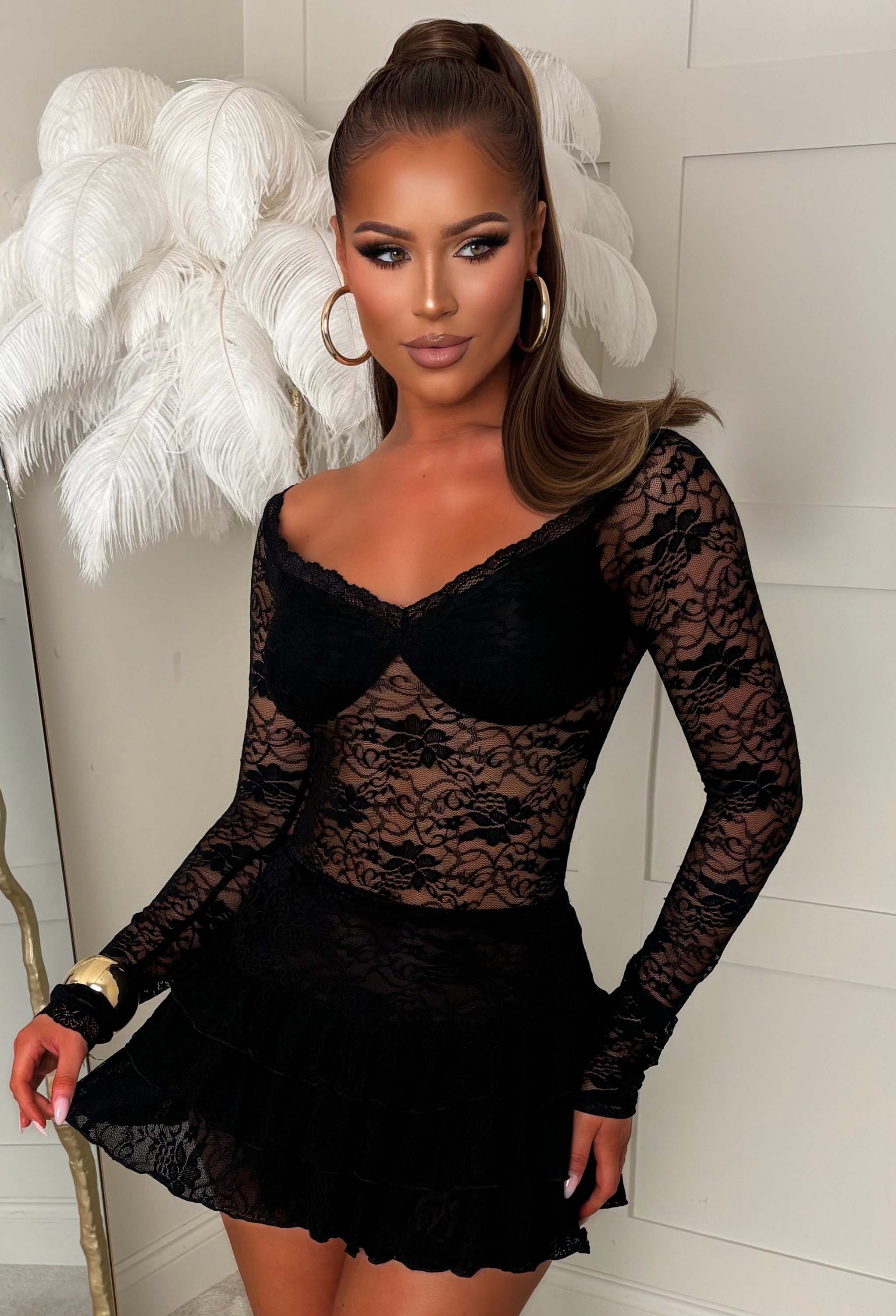 See Through You Black Lace Skirt Co-ord Set