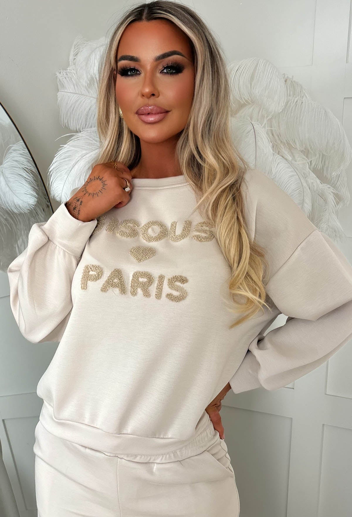 Sending Love Cream Sweatshirt And Joggers Co-ord Set
