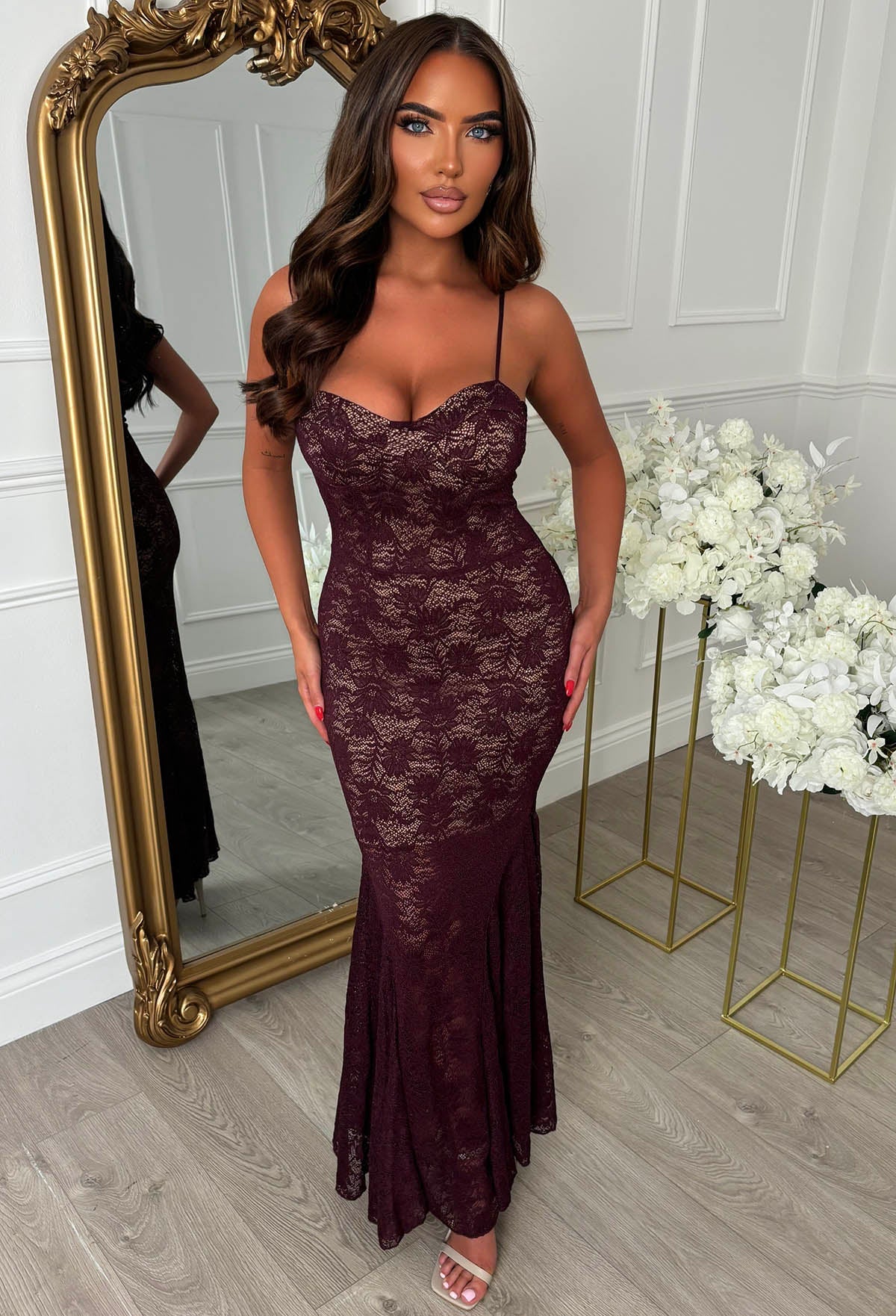 Seraphina Burgundy Lace Maxi Dress