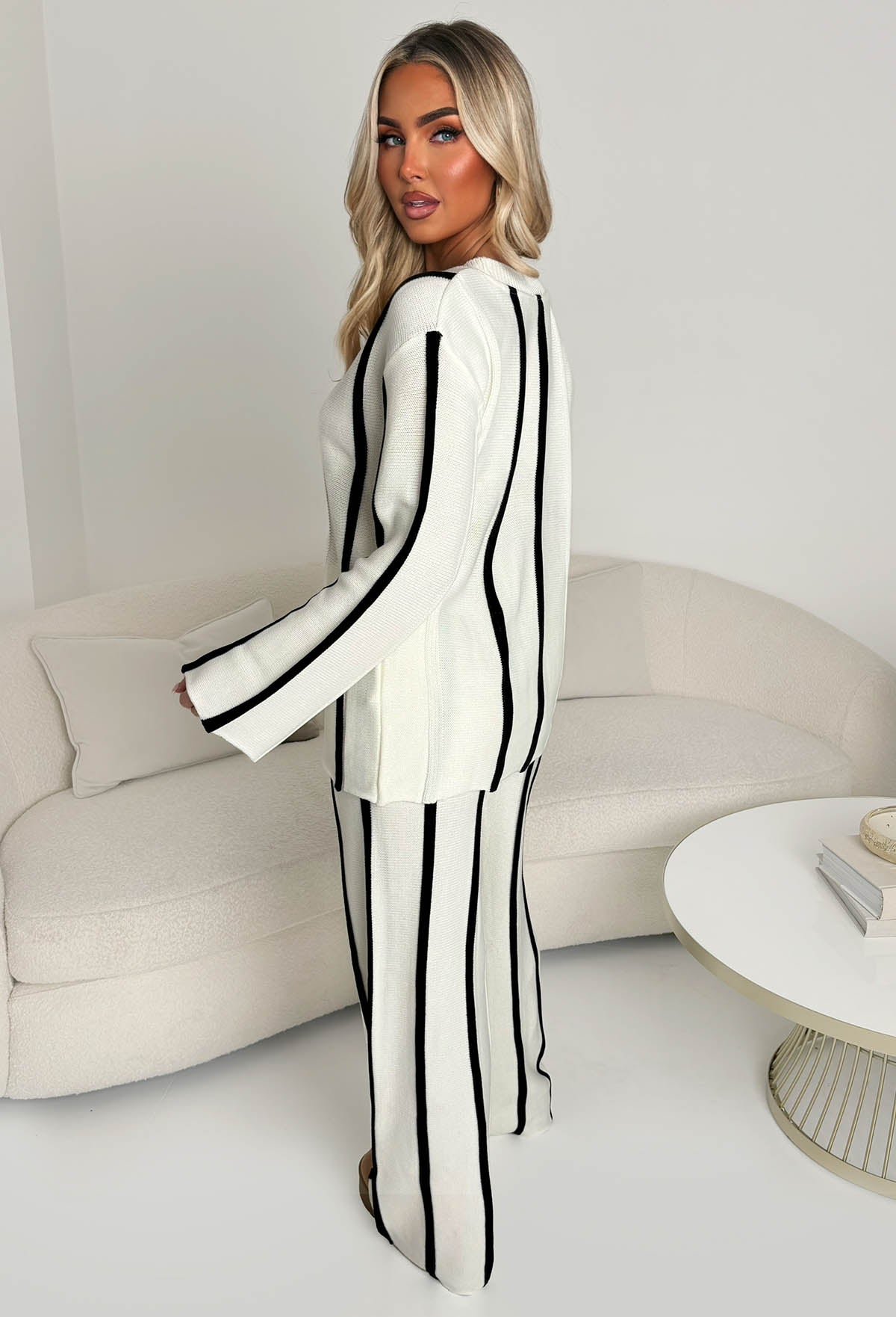 Serene Stripes Cream Knitted Vertical Stripe Co-ord Set
