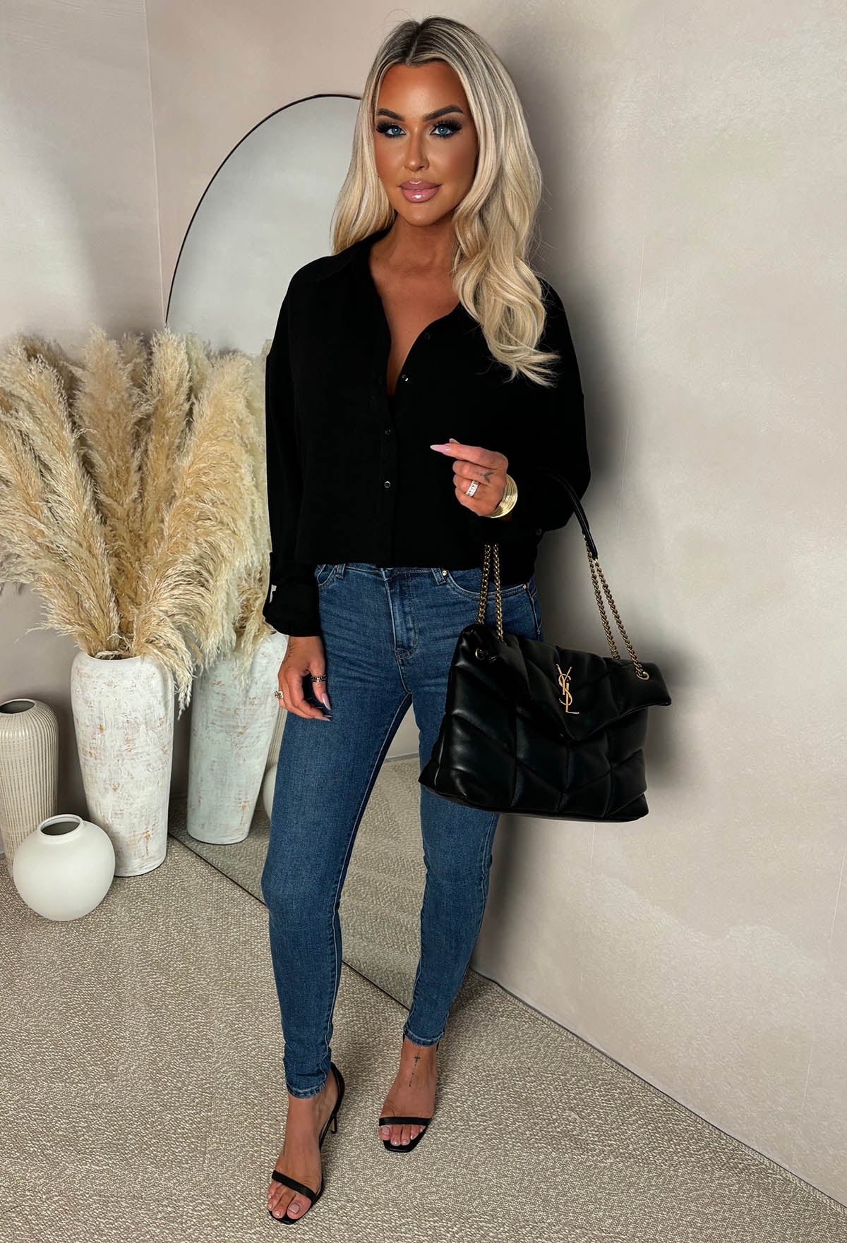 She's Effortless Black Cropped Shirt