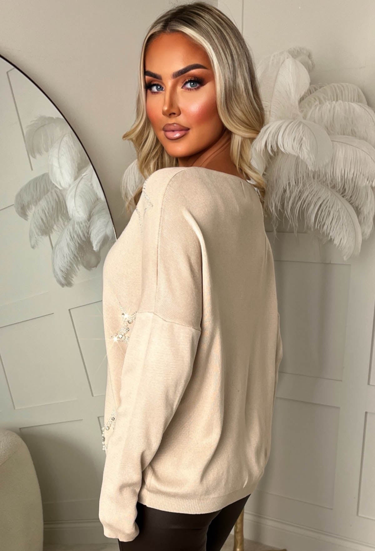 Beige Pearl Knitted Jumper