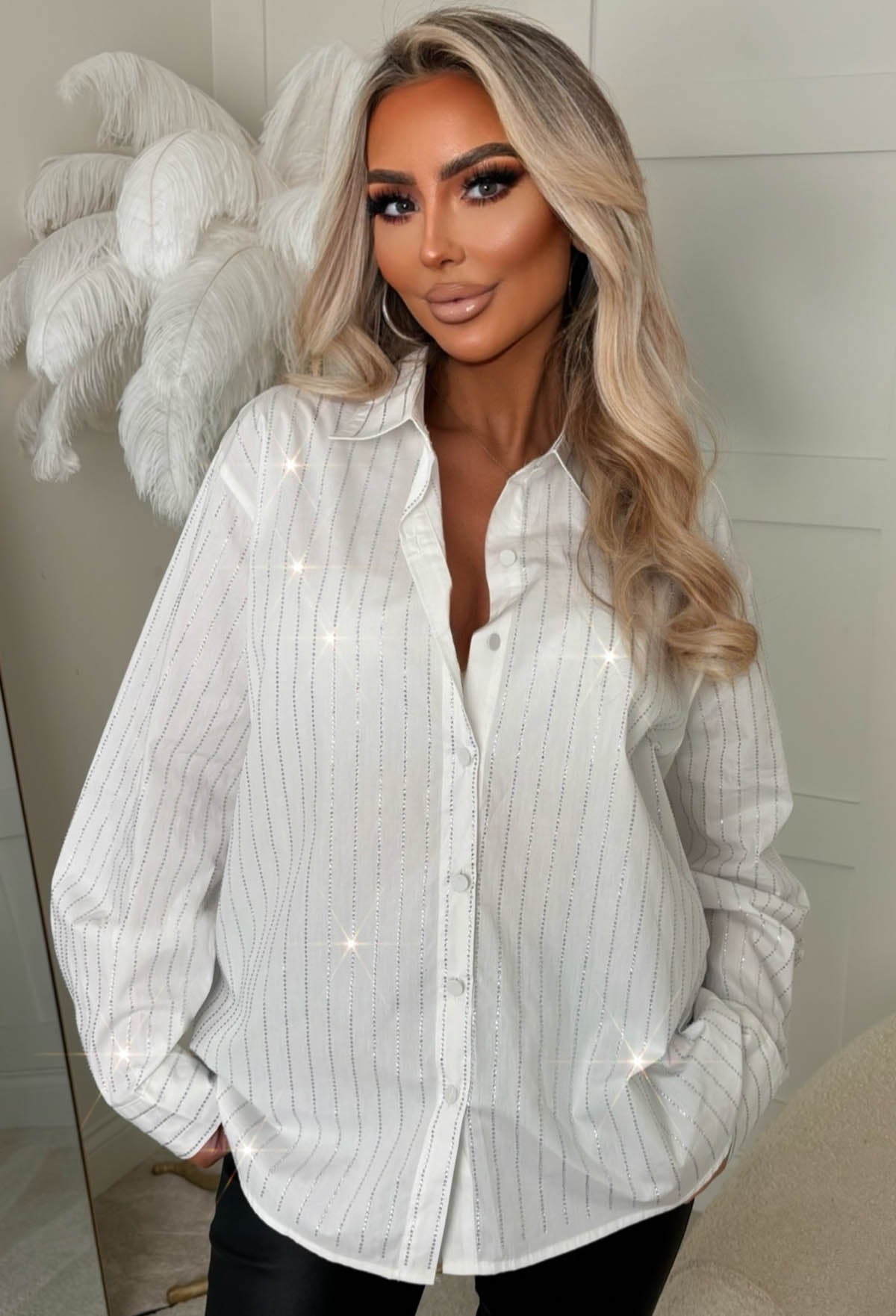 Shine On Me White Diamante Shirt