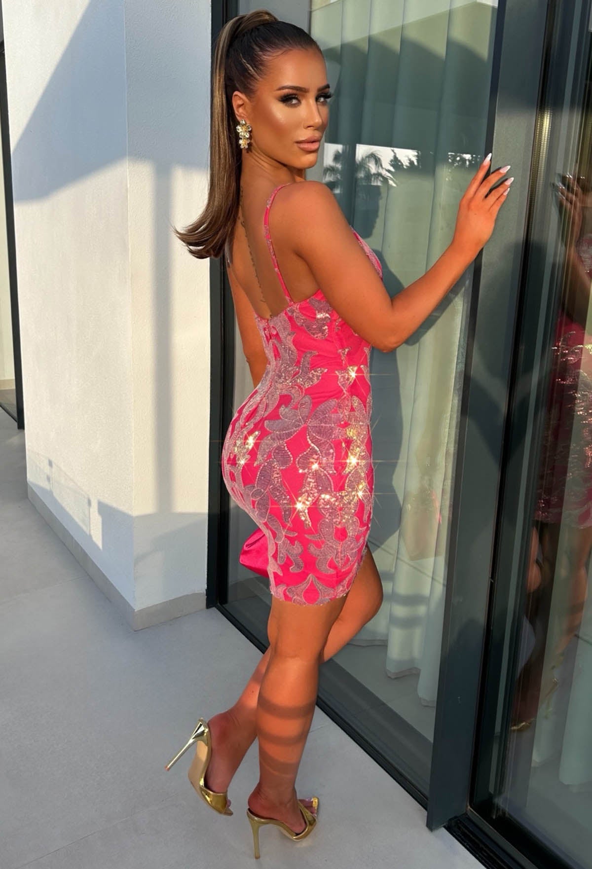 Showstopper Chic Hot Pink Sequin Embellished Mini Dress