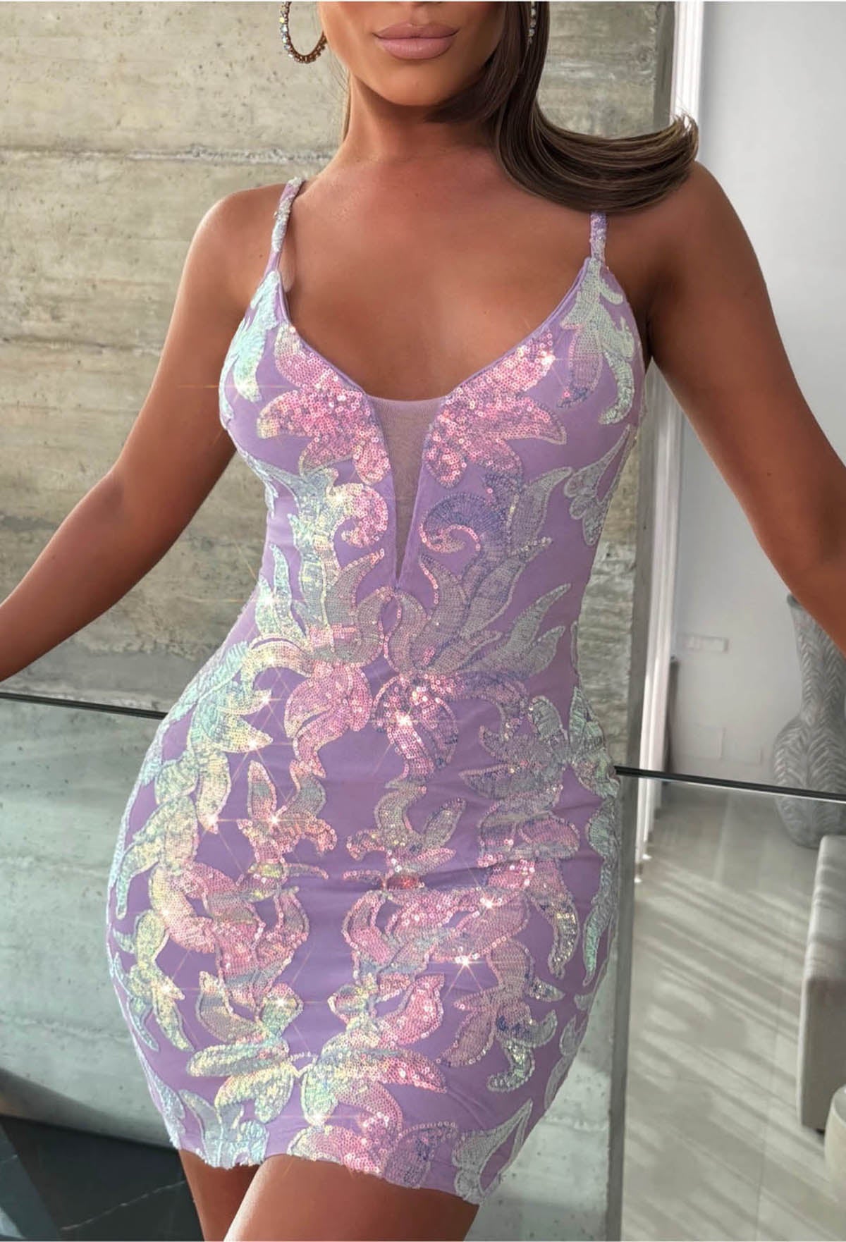 Showstopper Chic Lilac Sequin Embellished Midi Dress