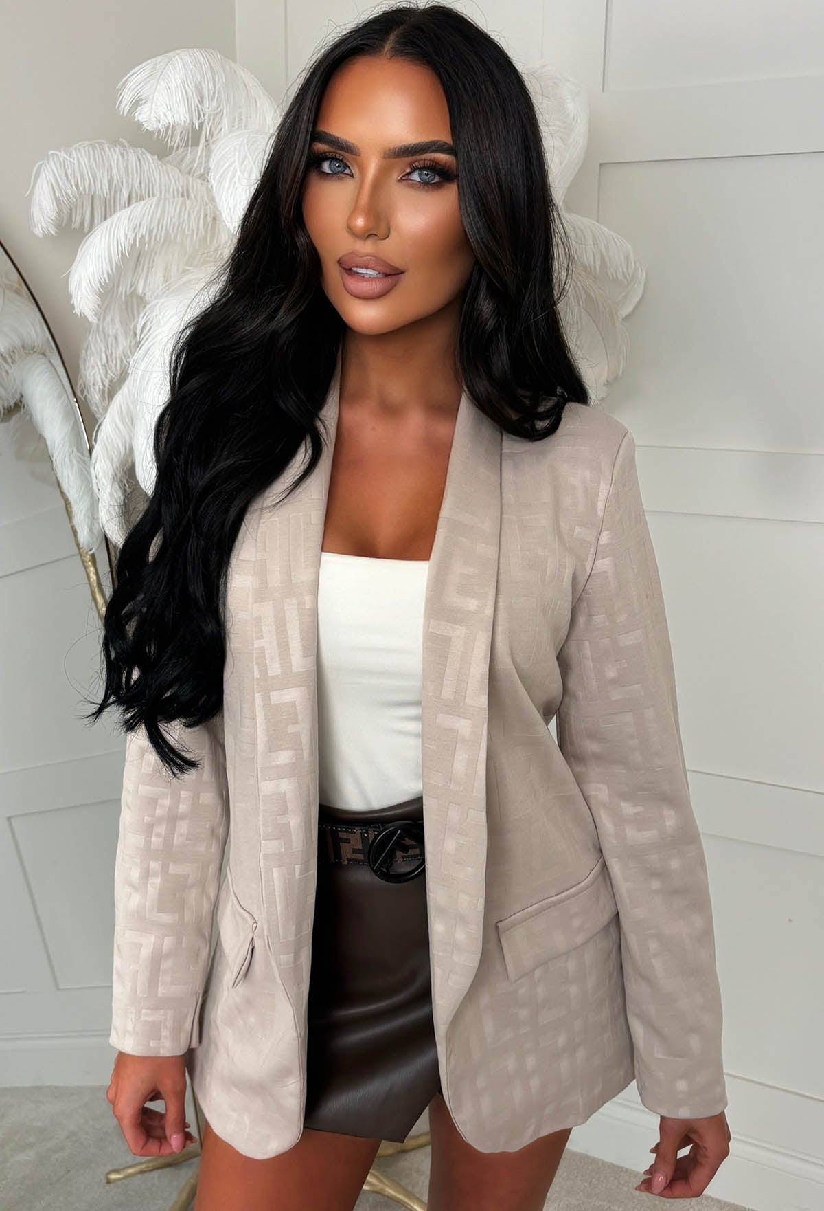 Signature Style Cream Monogram Print Blazer