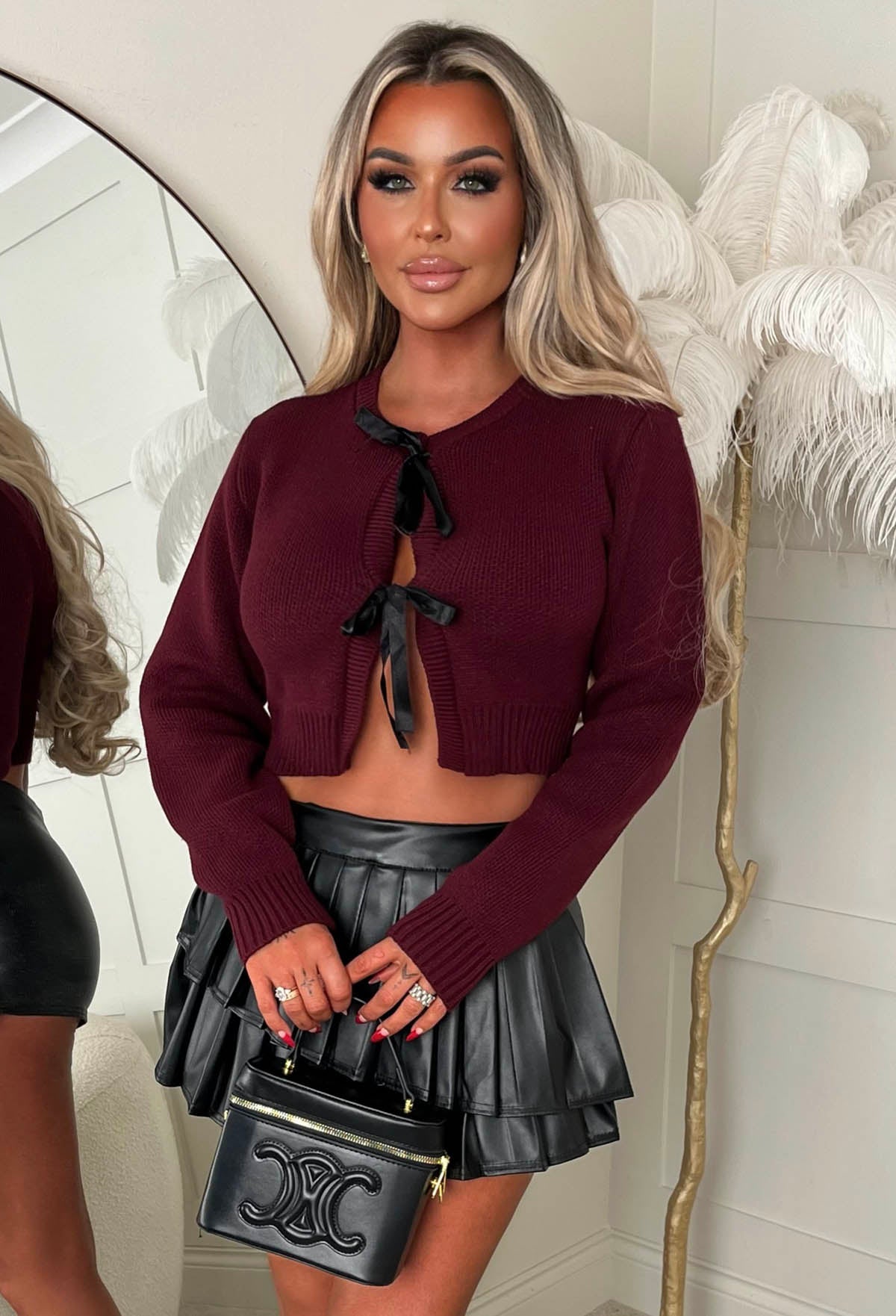 Simple Attraction Burgundy Knitted Bow Tie Cardigan | Pink Boutique