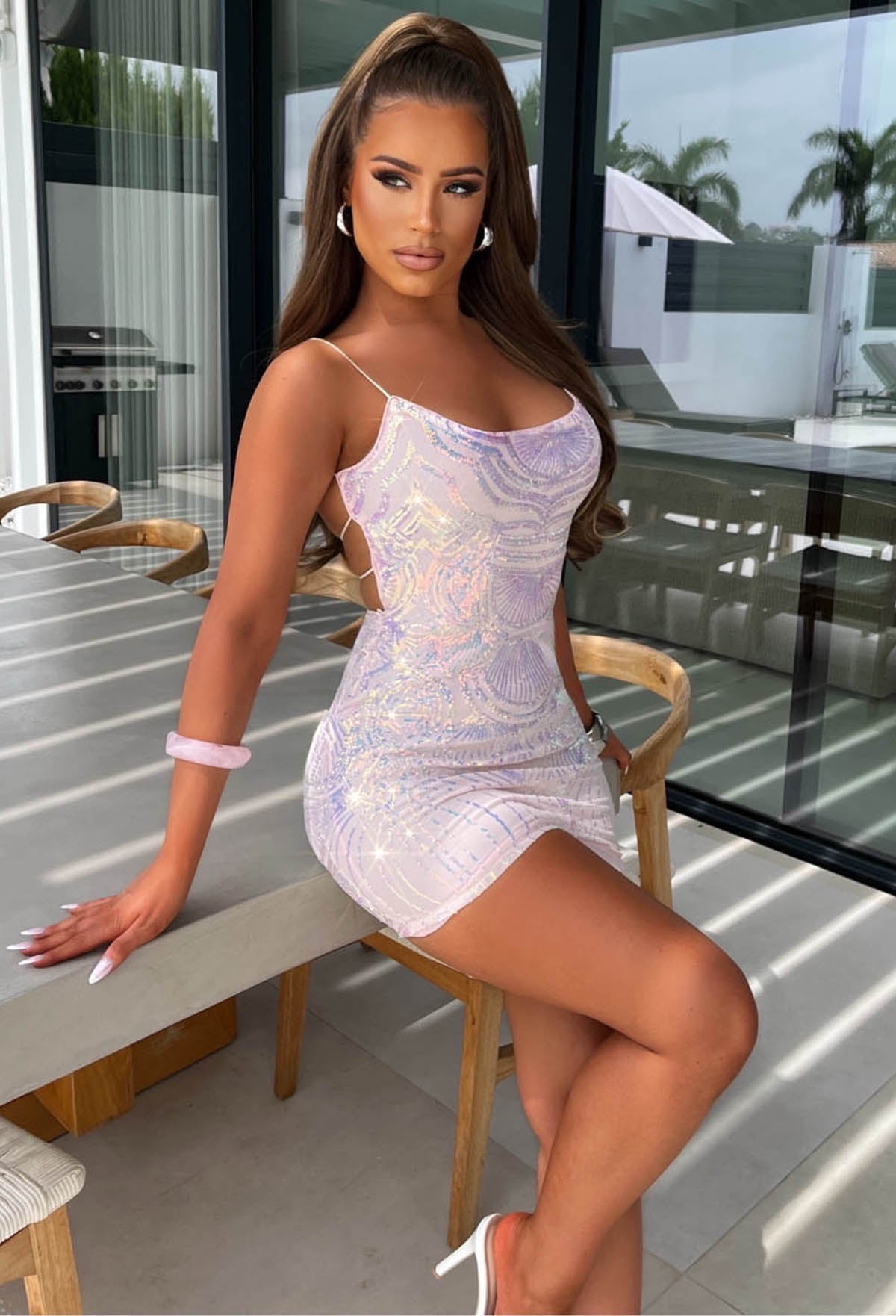 strapless open back dress Sippin' In Sequins Pink Sequin Embellished Mini Dress