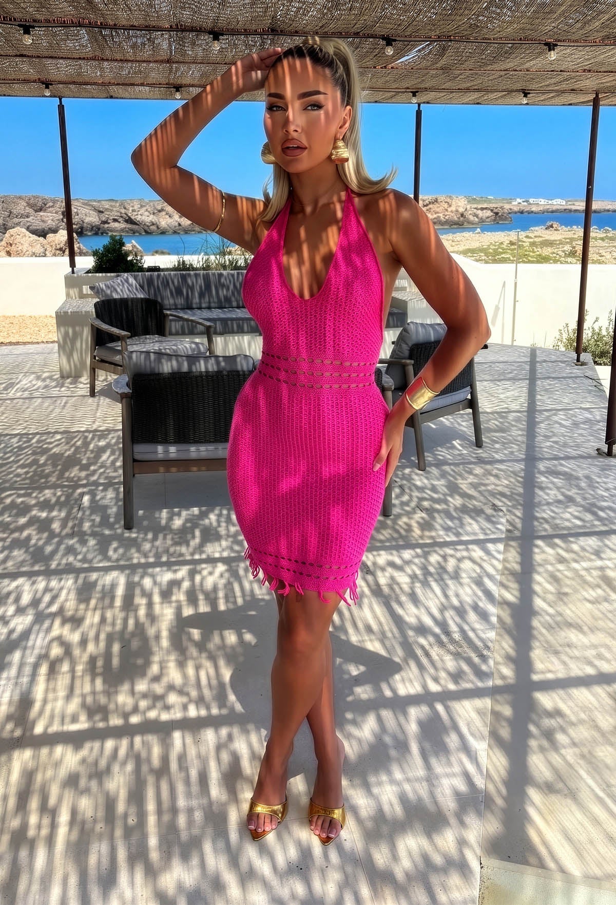 Siren Sounds Hot Pink Crochet Mini Dress