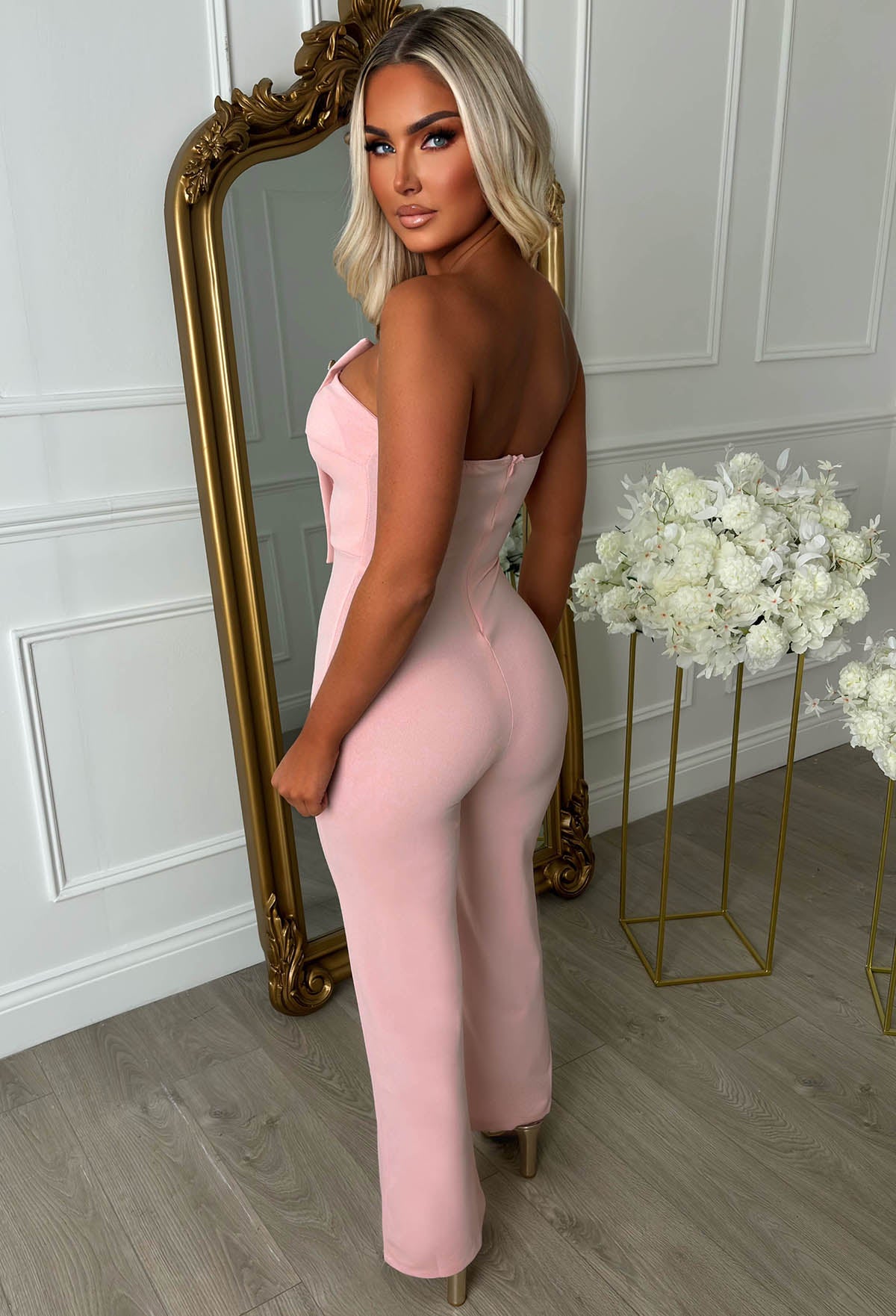 Slay Bae Pink Button Bandeau Jumpsuit