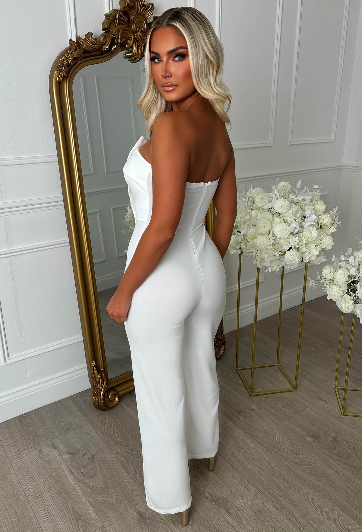 Slay Bae White Button Bandeau Jumpsuit