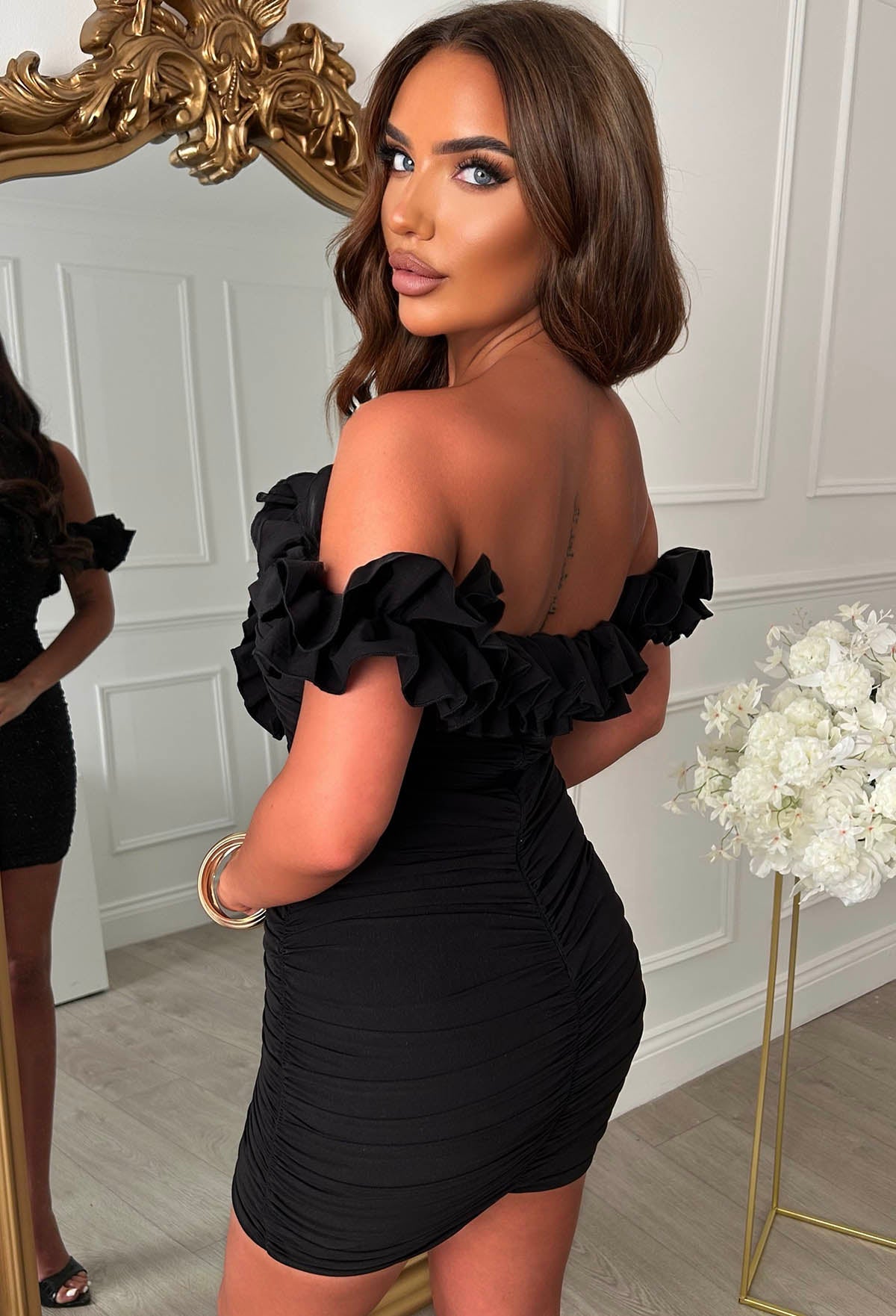 Slaycation Sweetie Black Ruffle Detail Mini Dress