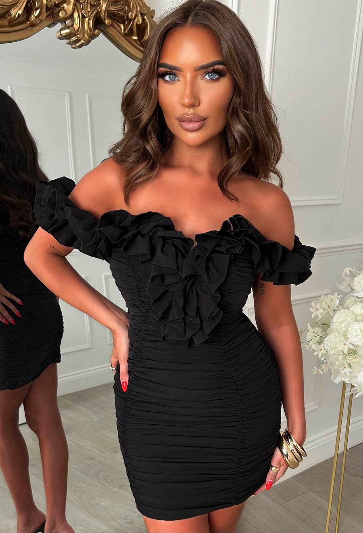 Slaycation Sweetie Black Ruffle Detail Mini Dress