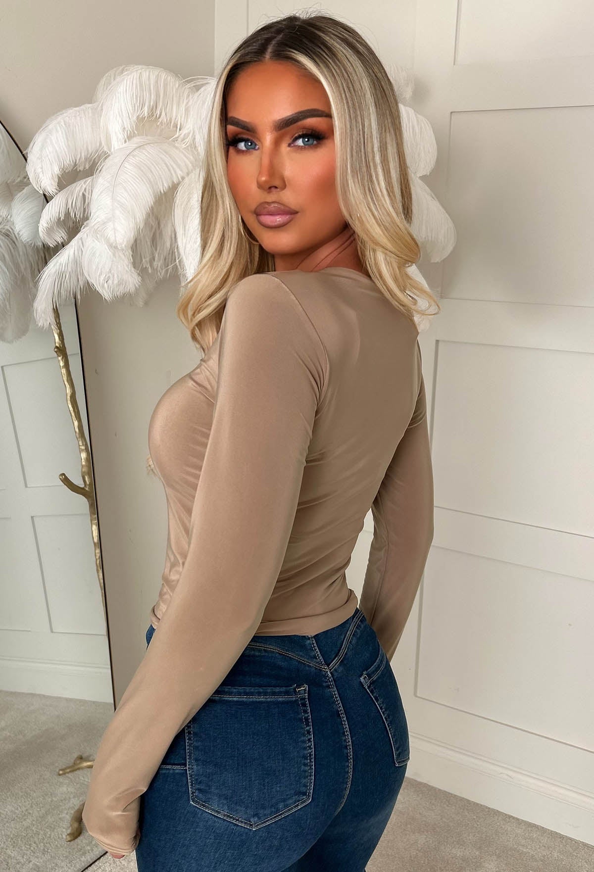 Sleek Aura Taupe Long Sleeve Top