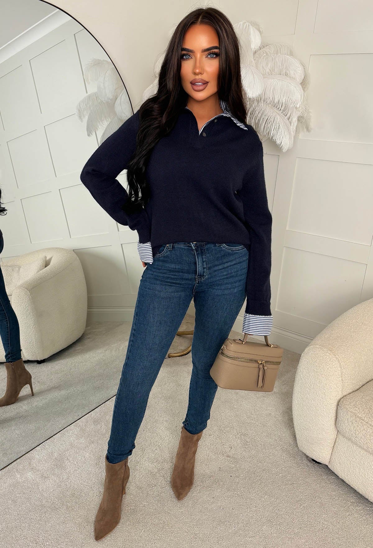 Sleek & Chic Navy 2-in-1 Shirt And Jumper