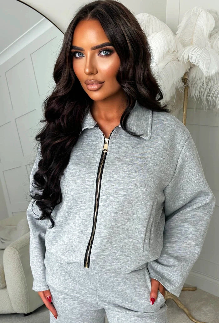 Sleek Snug Grey Zip Up Lounge Set