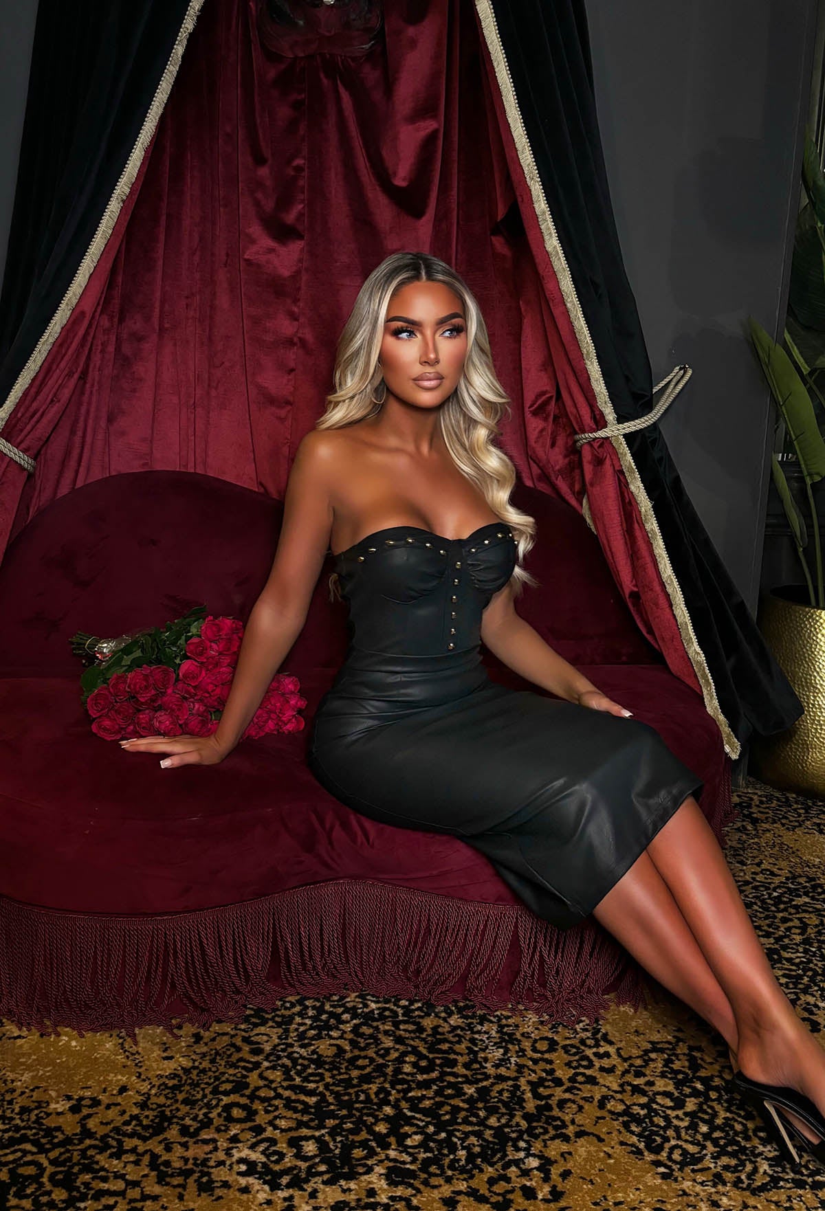 Slick Chick Black Faux Leather Bandeau Pencil Dress