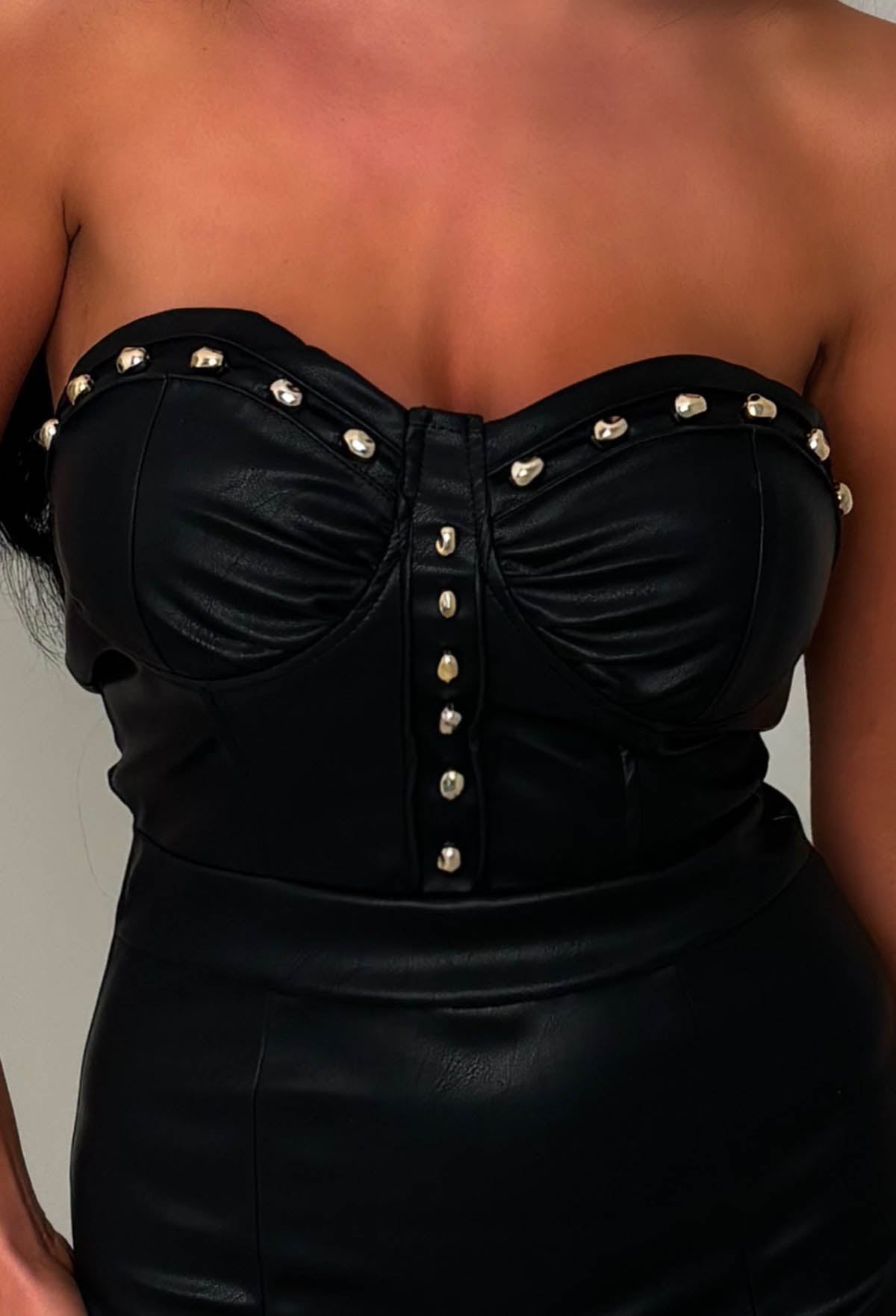 Slick Chick Black Faux Leather Bandeau Pencil Dress