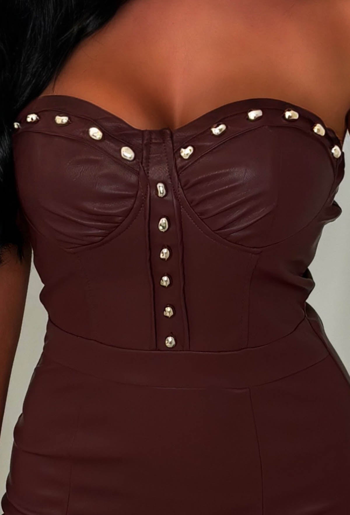 Slick Chick Burgundy Faux Leather Bandeau Pencil Dress