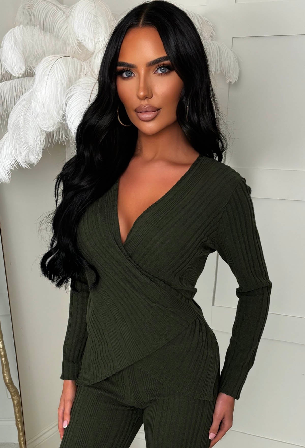 Snug Bug Khaki Ribbed Wrap Loungewear Top