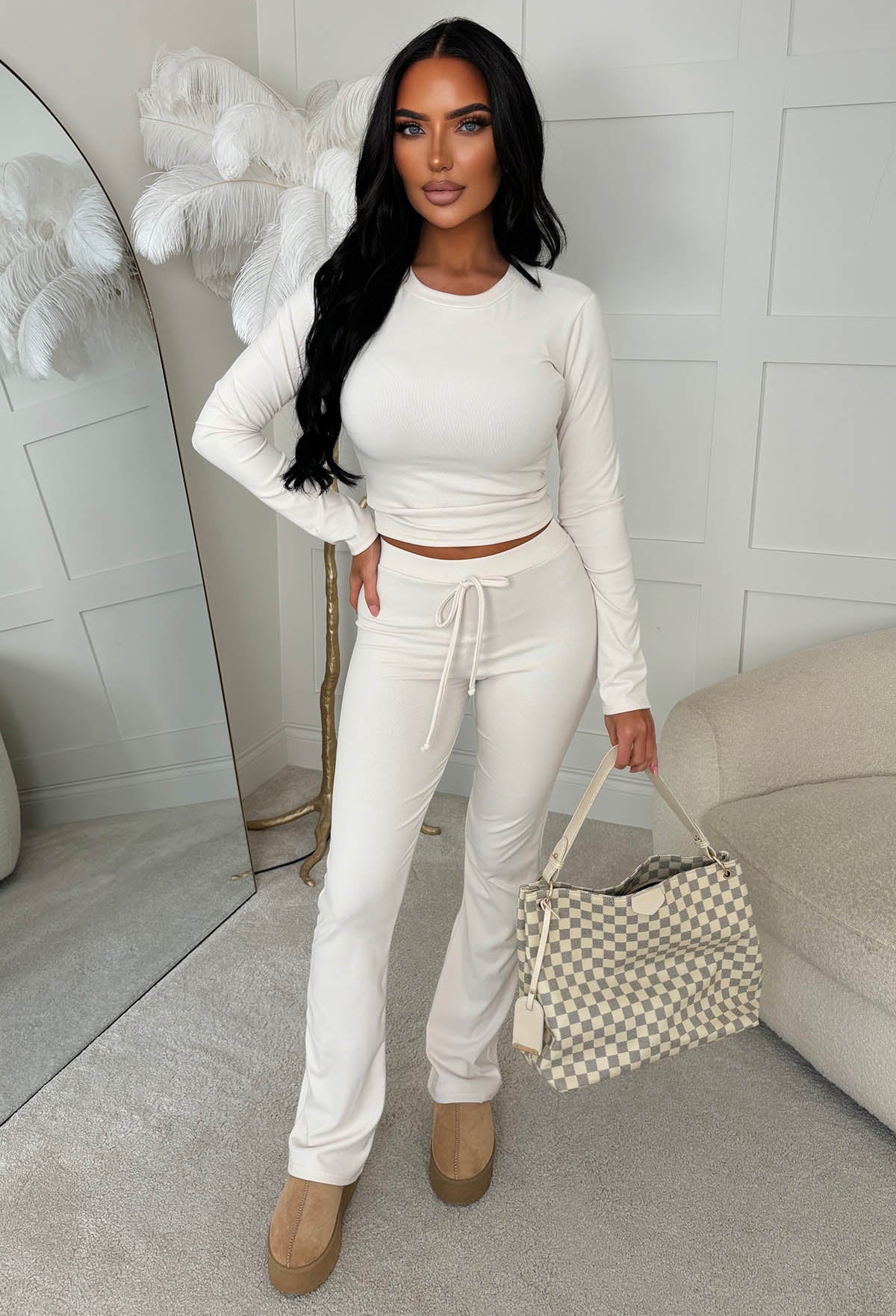 Snug Mode Cream Soft Top & Trouser Basic Lounge Co-Ord Set