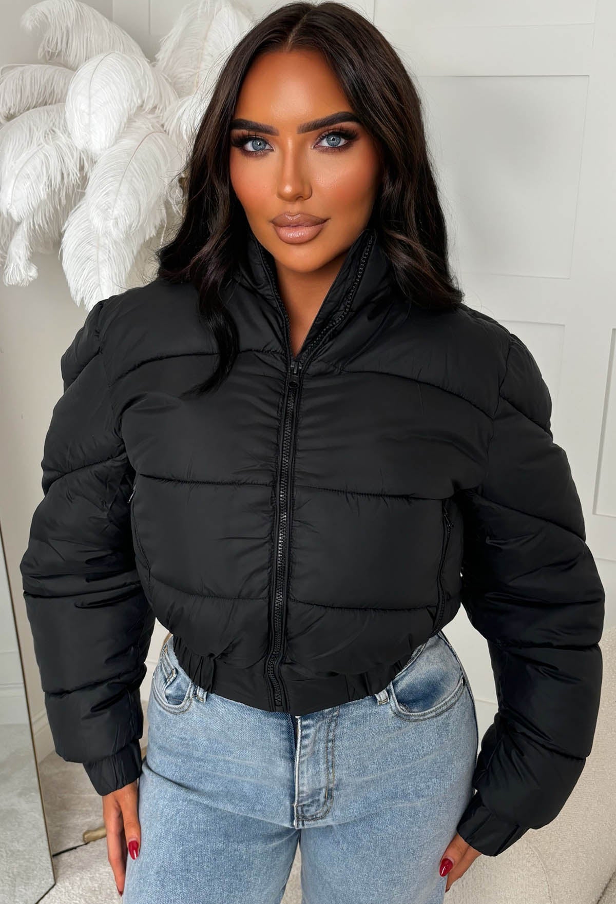 Snug Shadow Black Cropped Faux Fur Lined Padded Coat