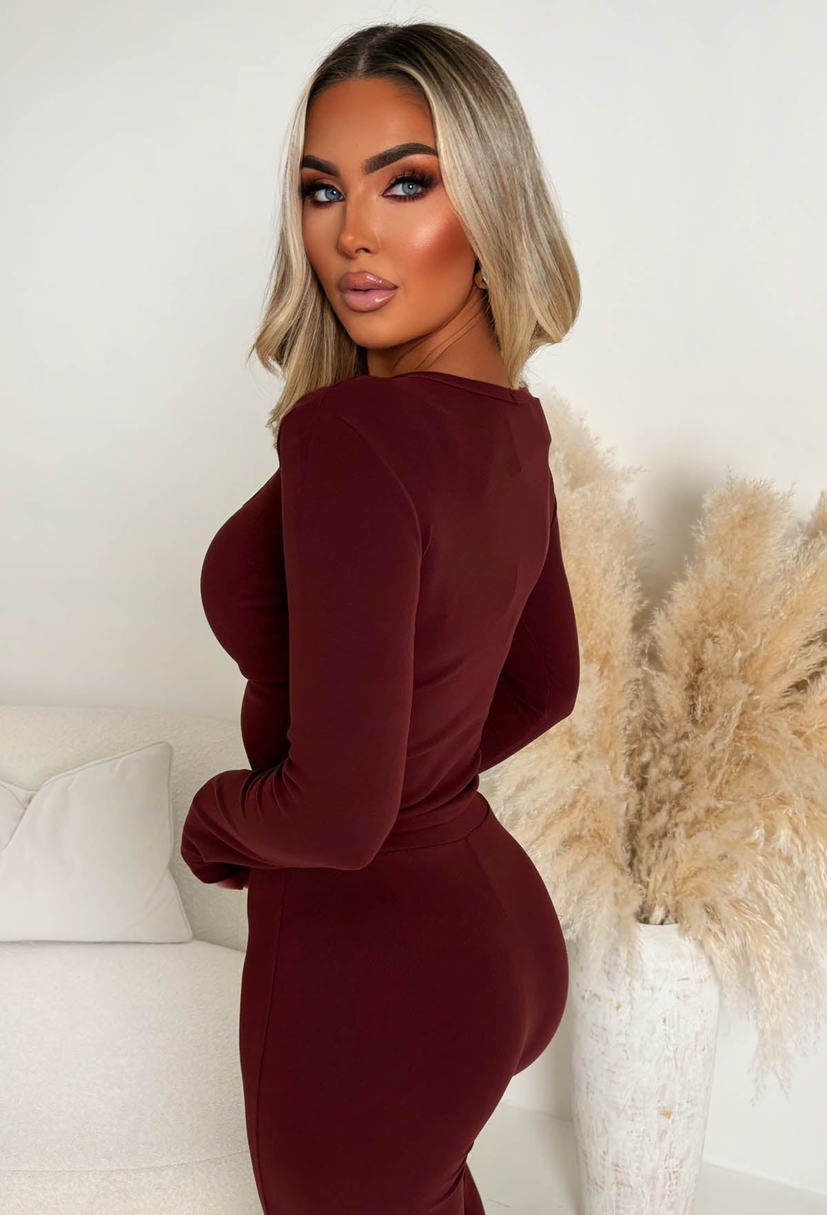 Snug Time Burgundy Square Neck Soft Top & Trousers Lounge Co-Ord Set