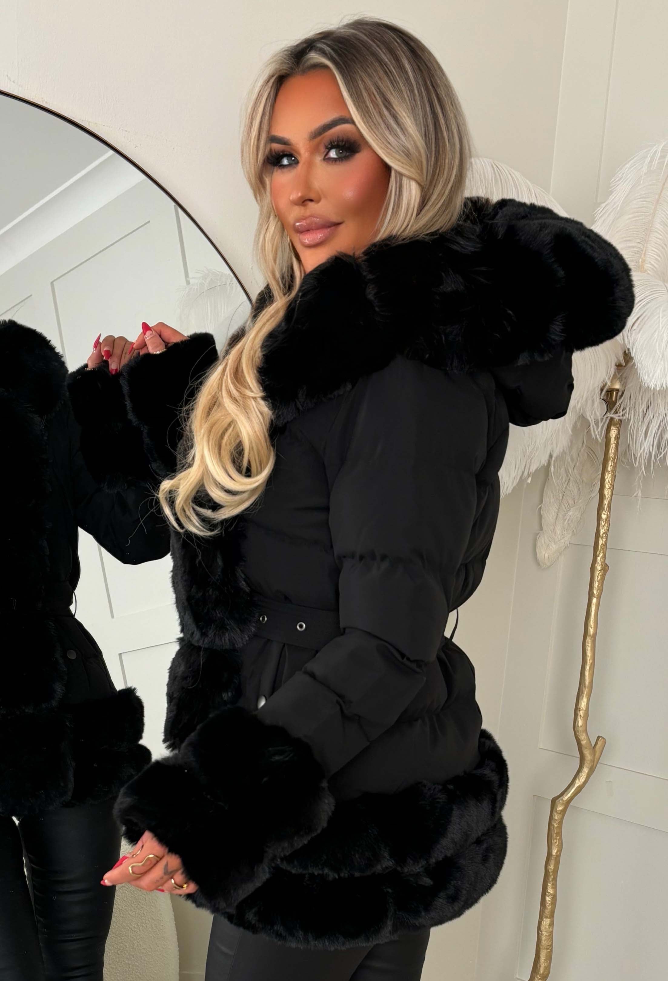 Snuggle Season Black Faux Fur Belted Padded Coat