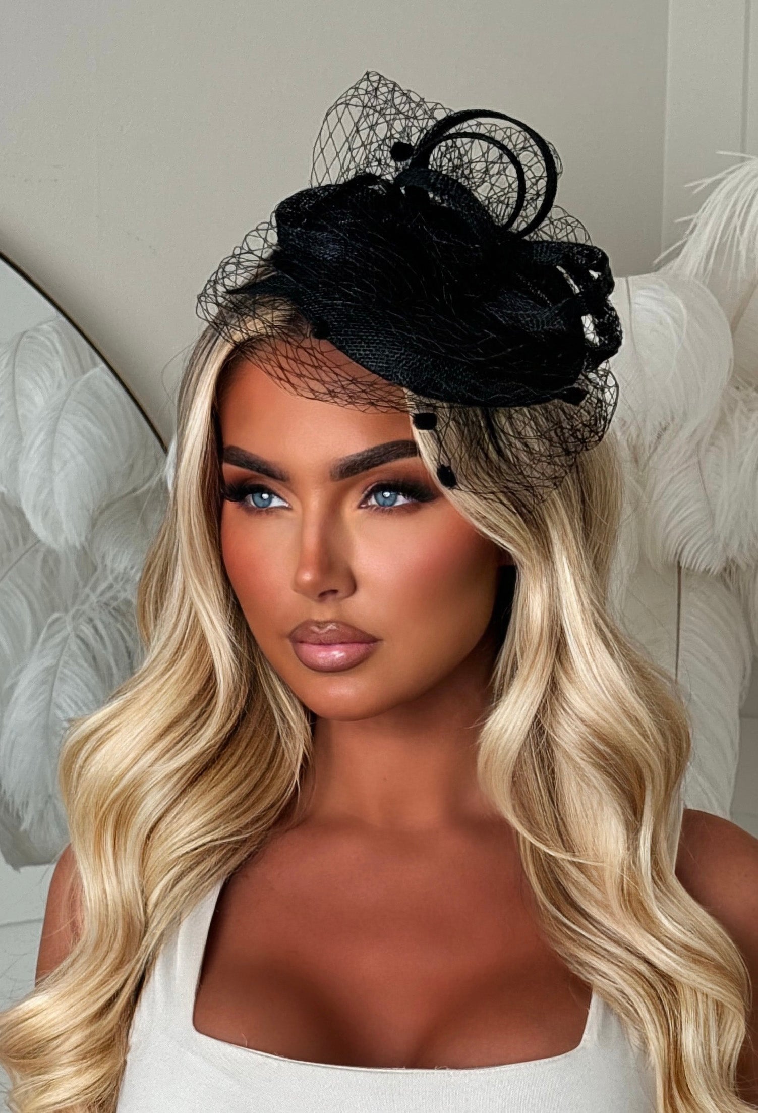 Soft Glam Black Mesh Fascinator
