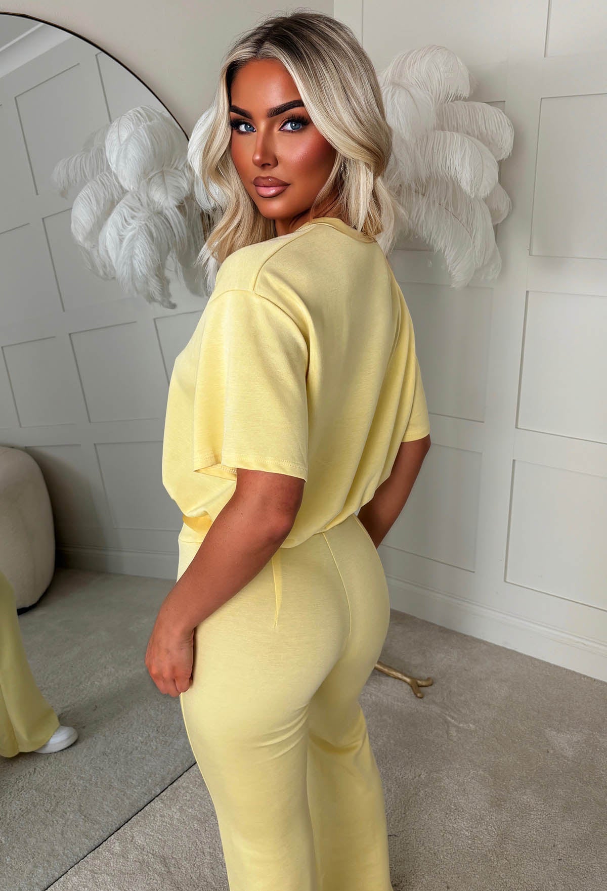 Yellow Bubble Hem Lounge Co-Ord Set Back