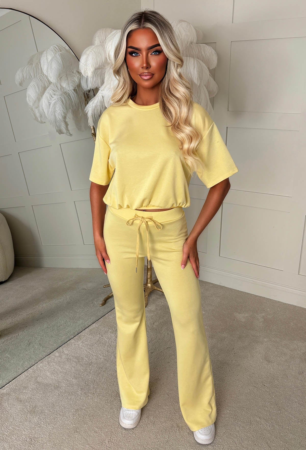 Yellow Bubble Hem Lounge Co-Ord Set Front